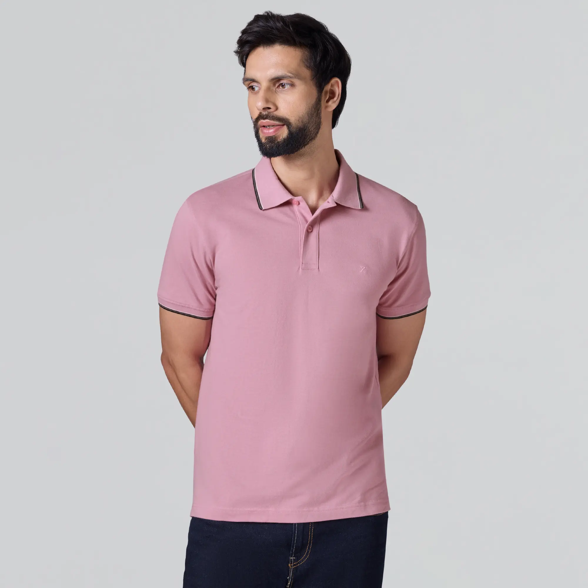 Accent Cotton Polo T-shirt - Blush Pink - Image 2