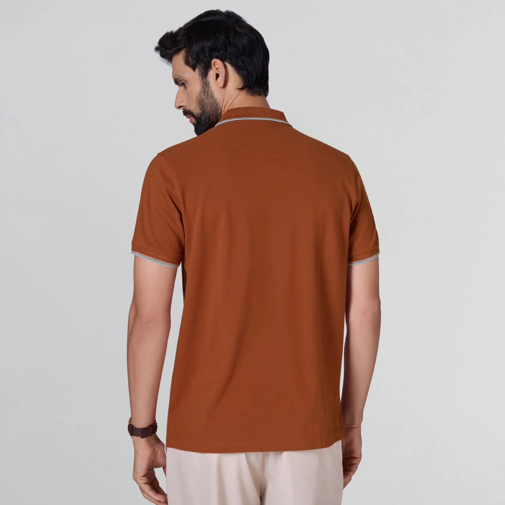 Accent Cotton Polo T-shirt - Brick Red - Image 5