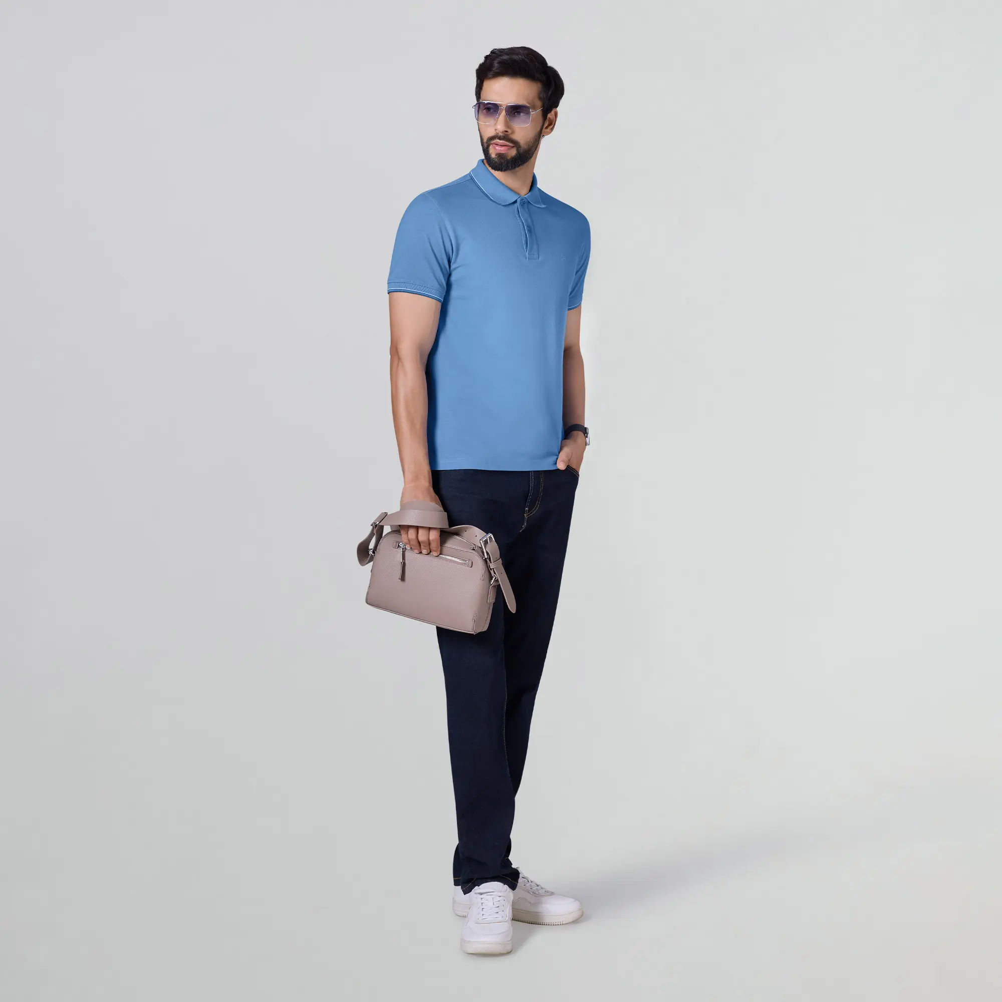 Accent Cotton Polo T-shirt - French Blue - Image 2