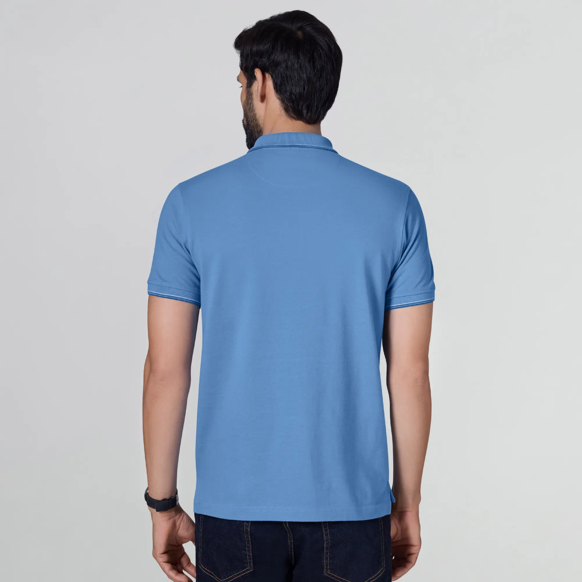 Accent Cotton Polo T-shirt - French Blue - Image 4