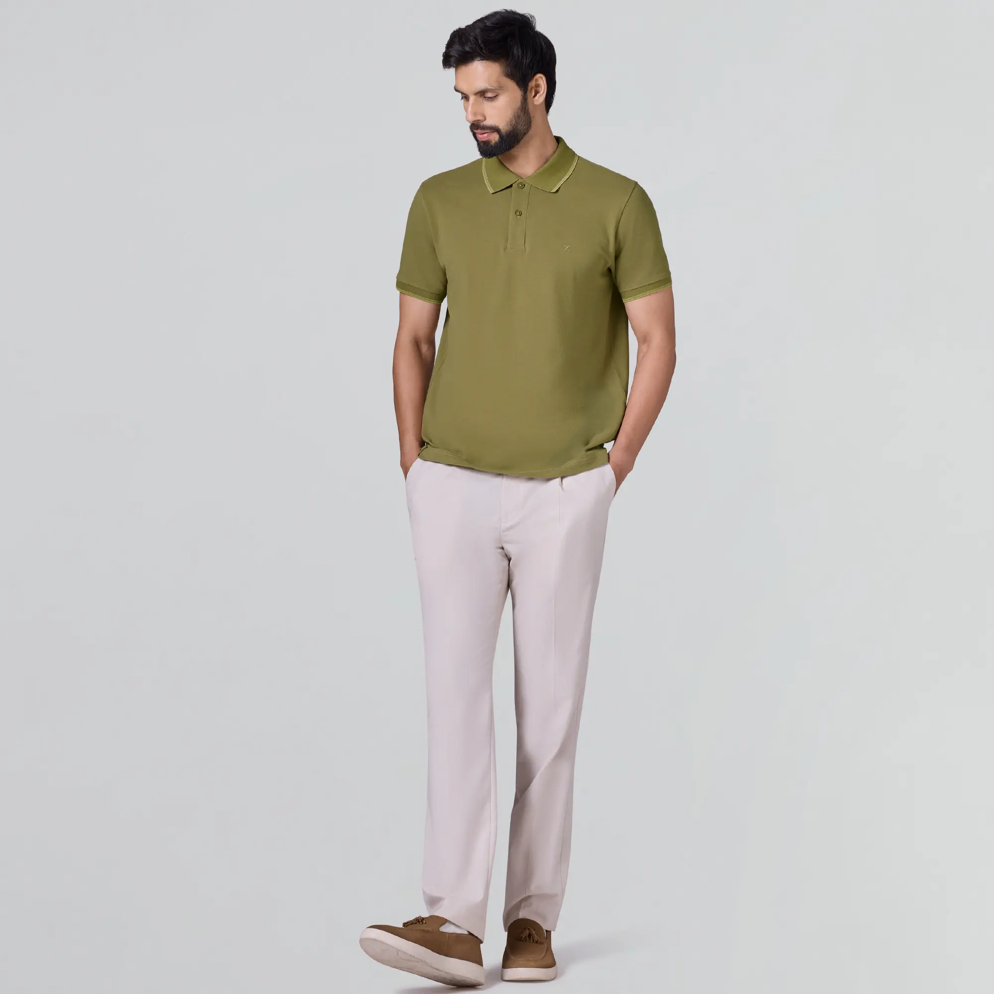 Accent Cotton Polo T-shirt - Olive Green - Image 2