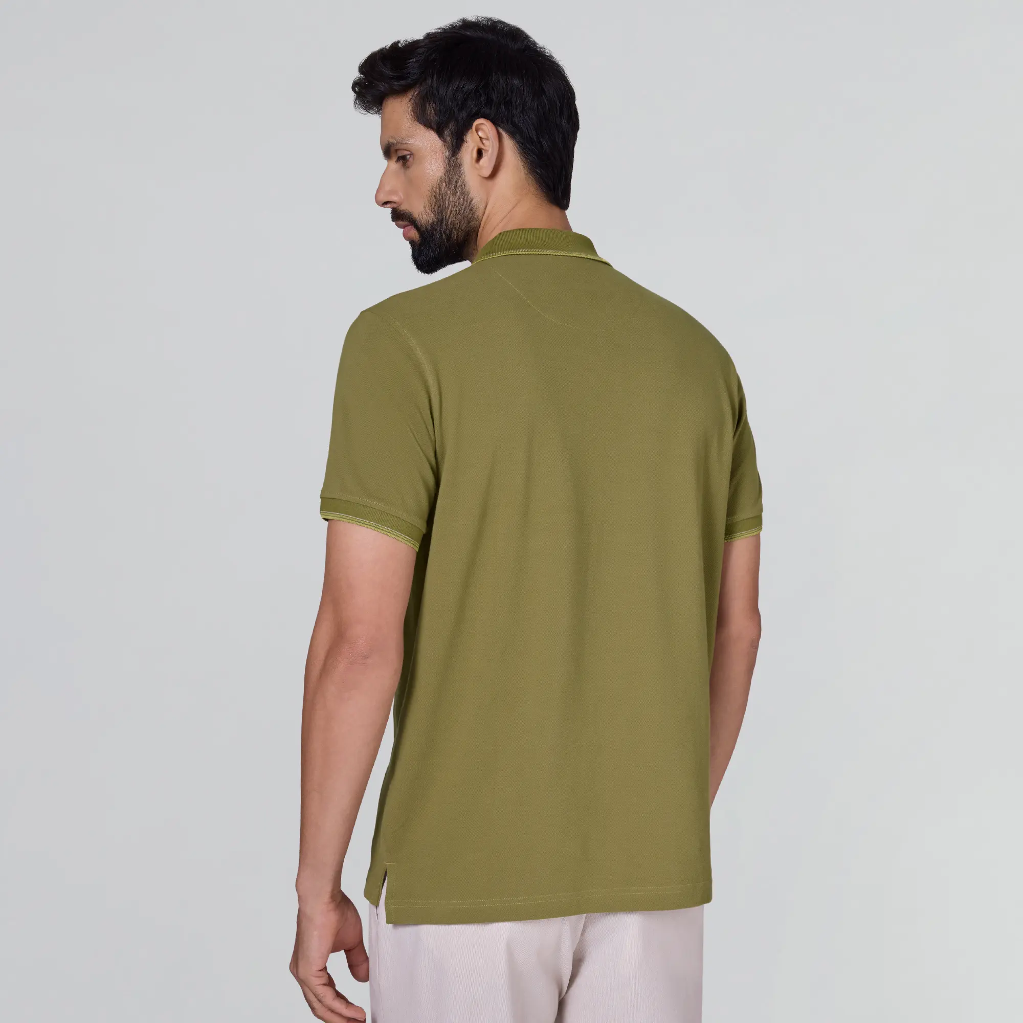 Accent Cotton Polo T-shirt - Olive Green - Image 5