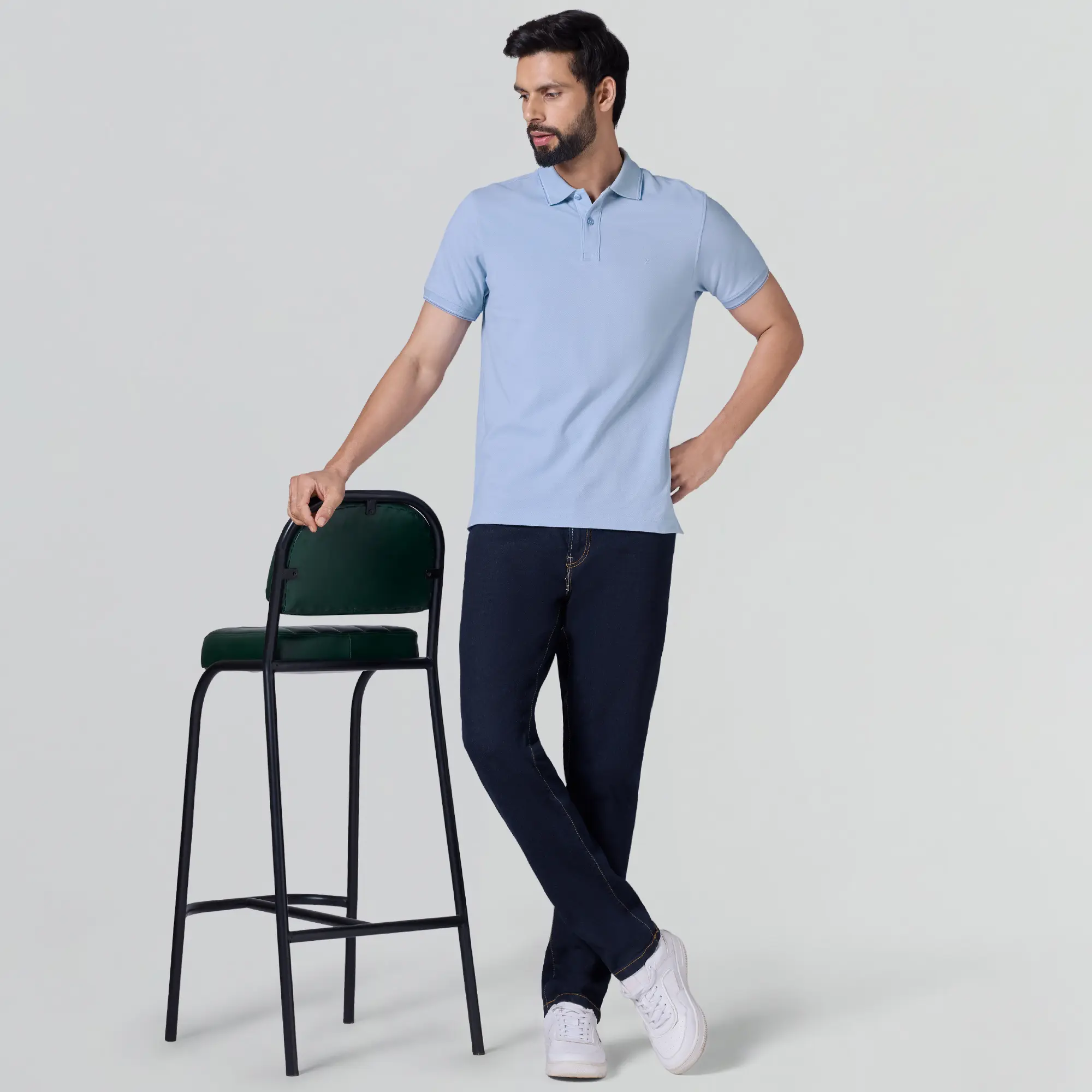 Accent Cotton Polo T-shirt - Sky Blue - Image 2