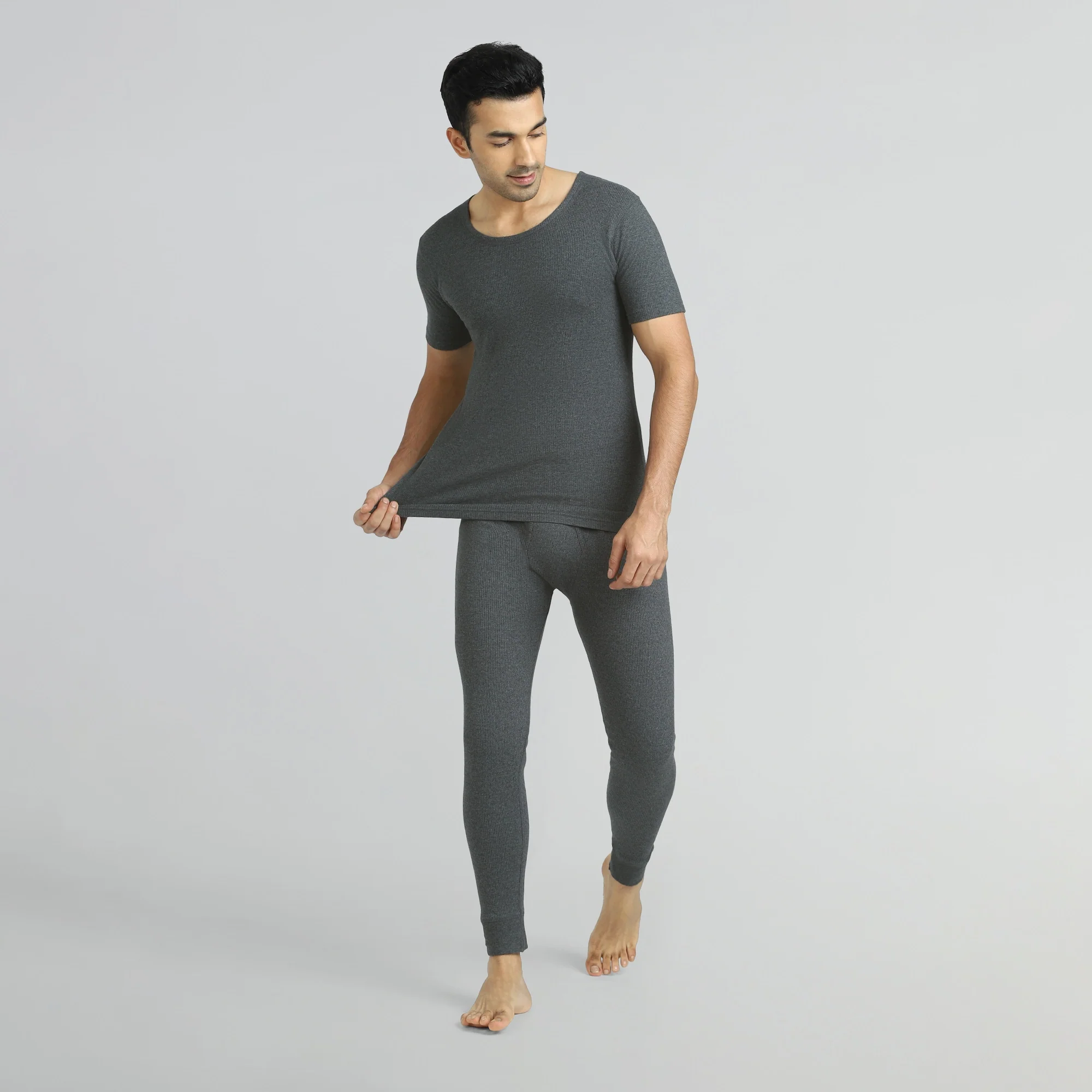 Cotton Rich Thermal Short Sleeve Vest Graphite Grey - Image 2
