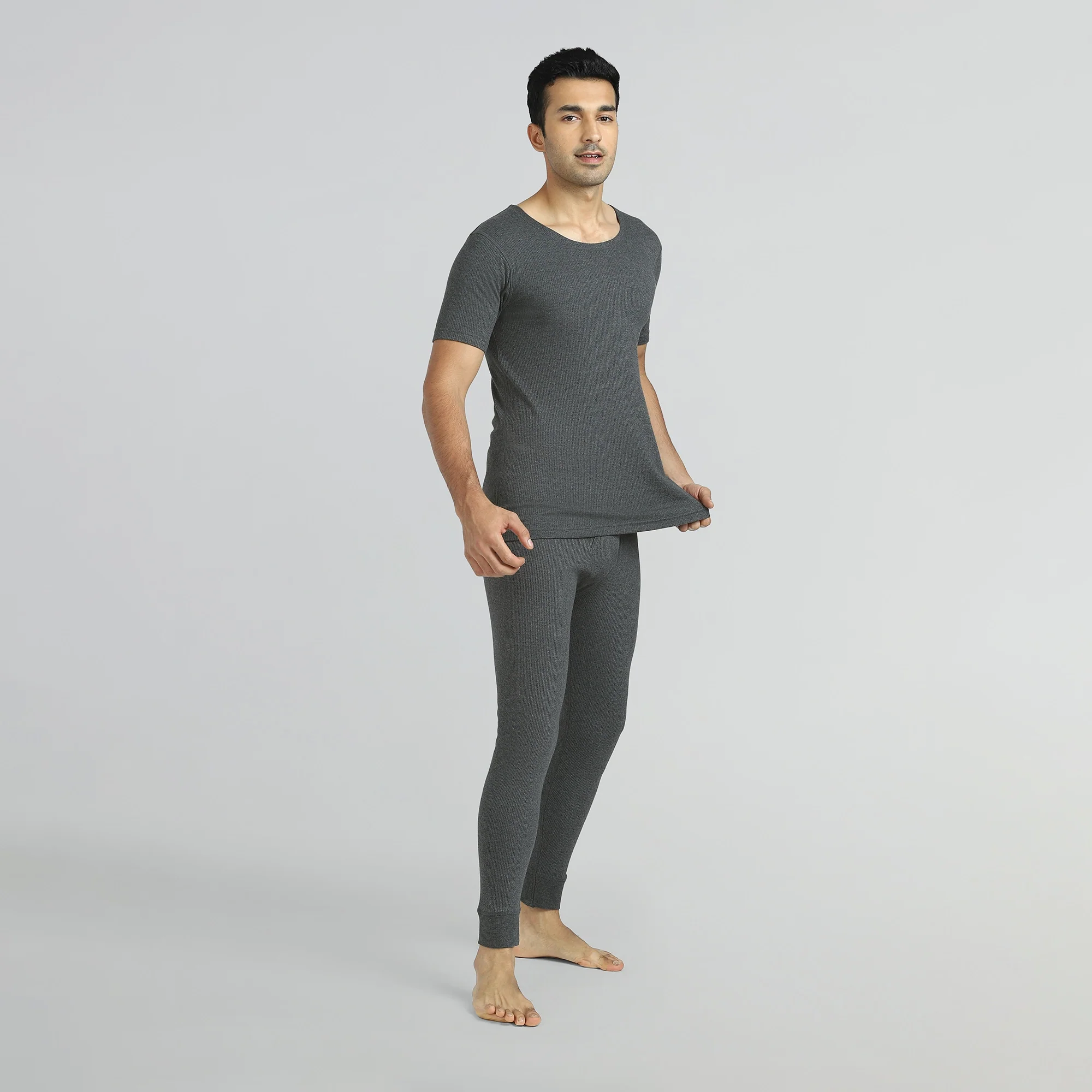 Cotton Rich Thermal Short Sleeve Vest Graphite Grey - Image 4