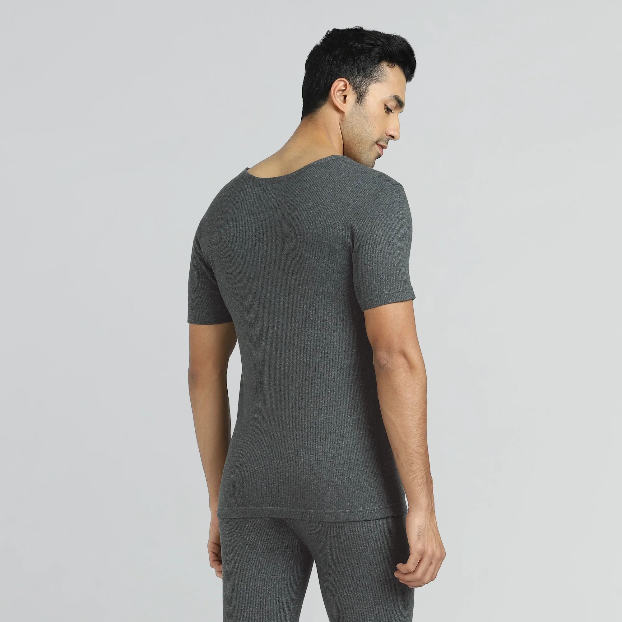 Cotton Rich Thermal Short Sleeve Vest Graphite Grey - Image 5