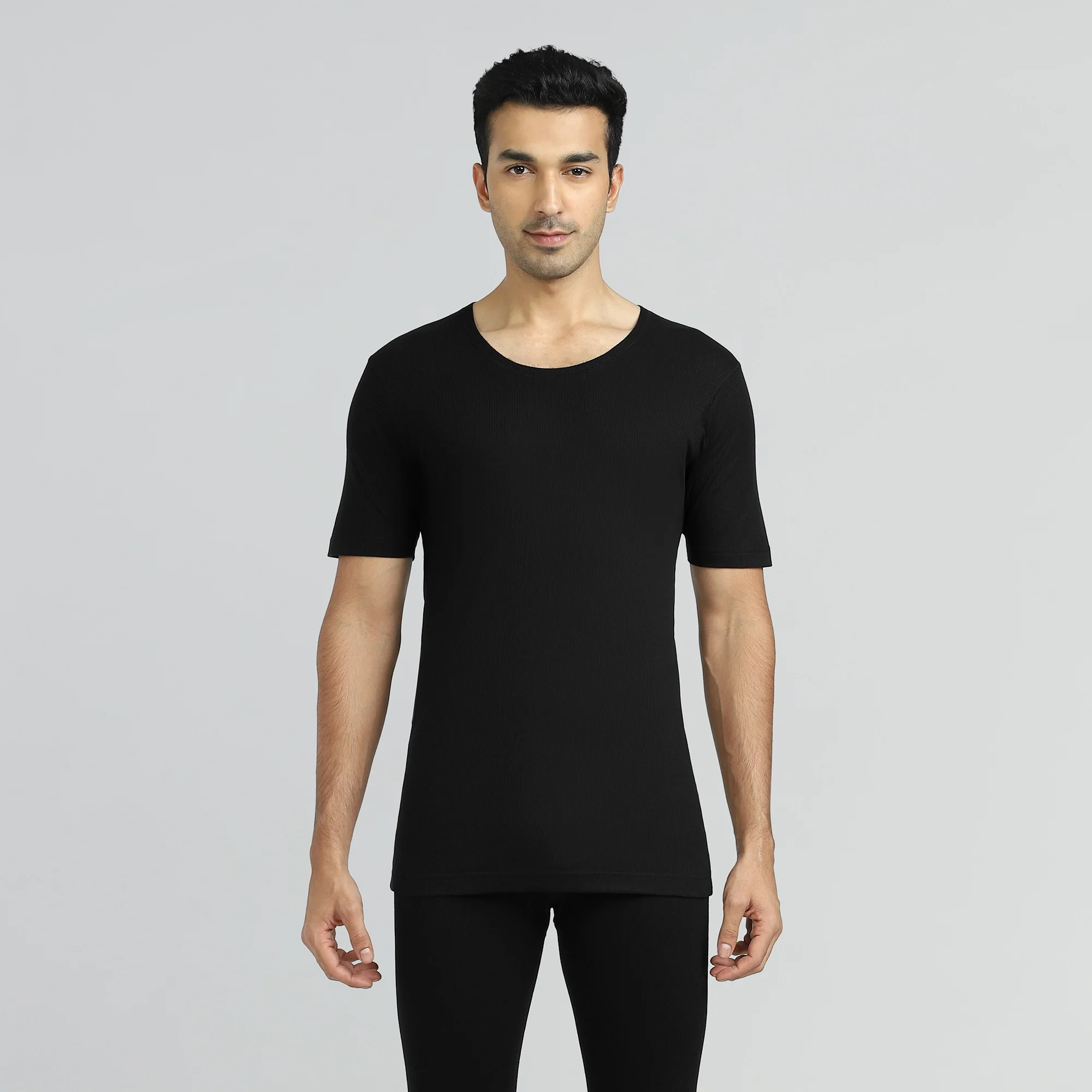 Cotton Rich Thermal Short Sleeve Vest Pitch Black - Image 2