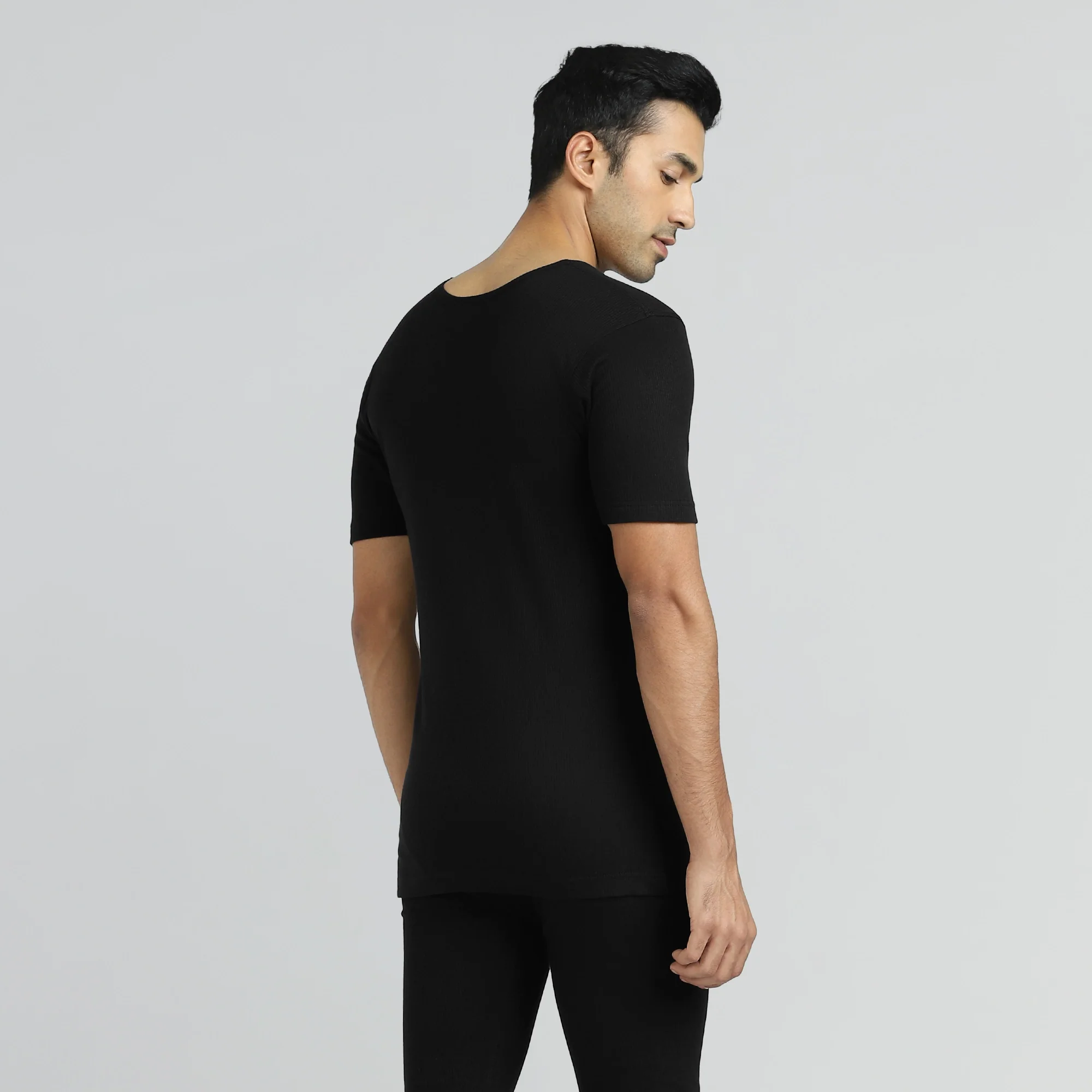 Cotton Rich Thermal Short Sleeve Vest Pitch Black - Image 5