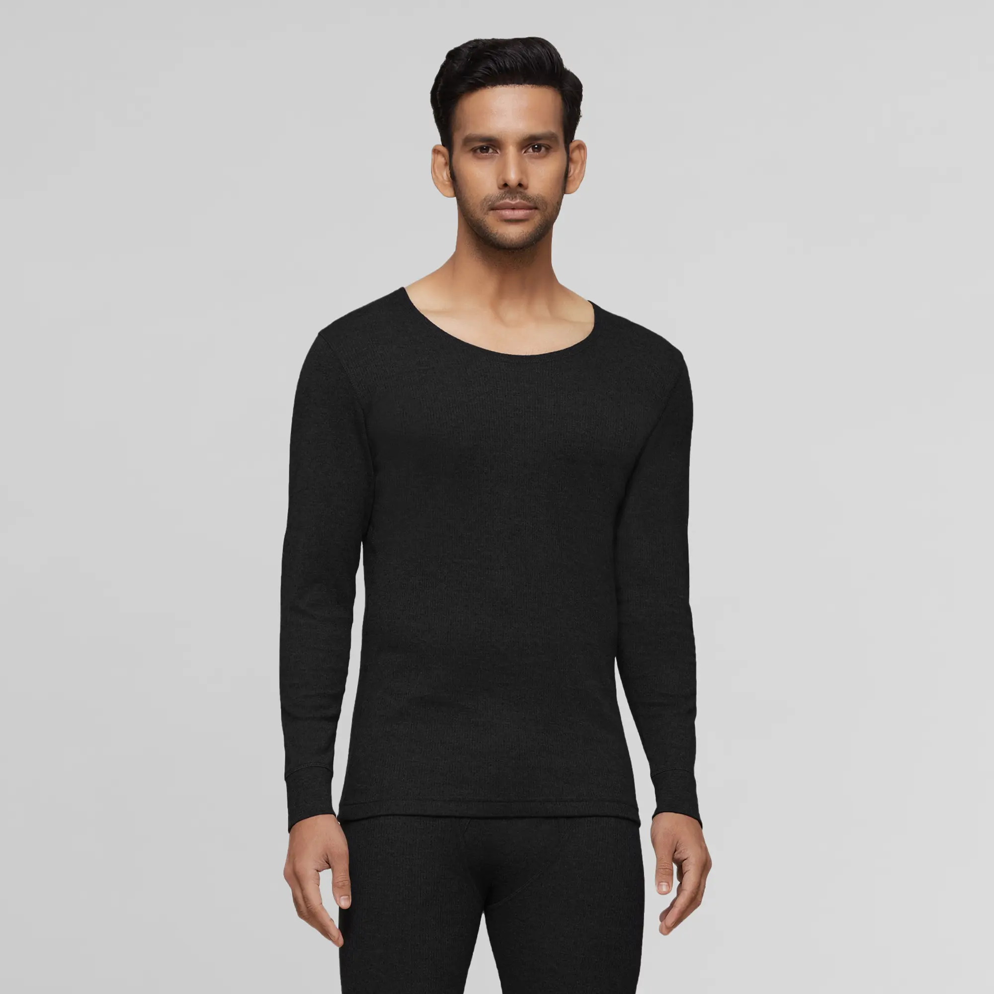 Cotton Rich Thermal Long Sleeve Vest Pitch Black - Image 2