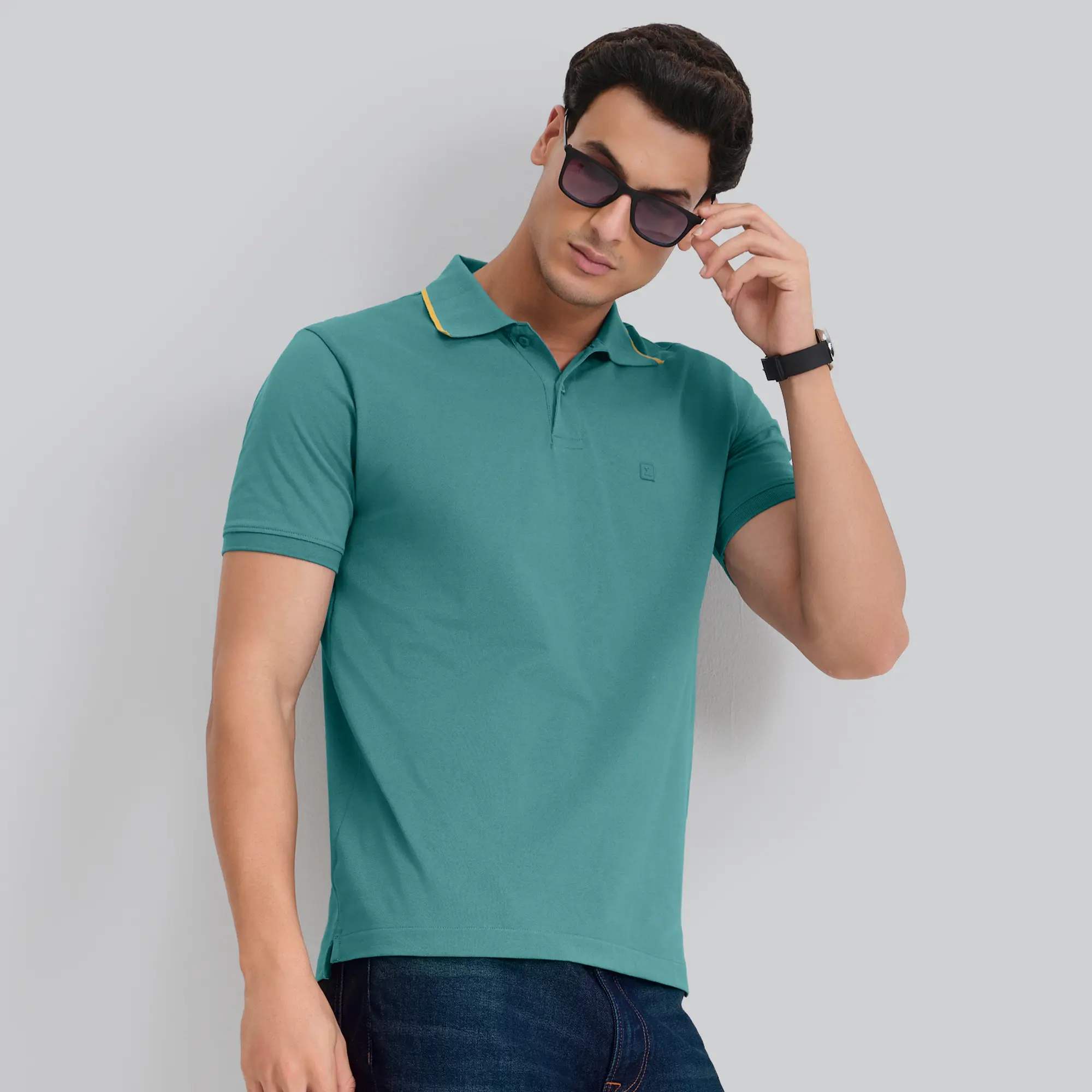 Pique Polo T-shirt - Aqua Green - Image 5