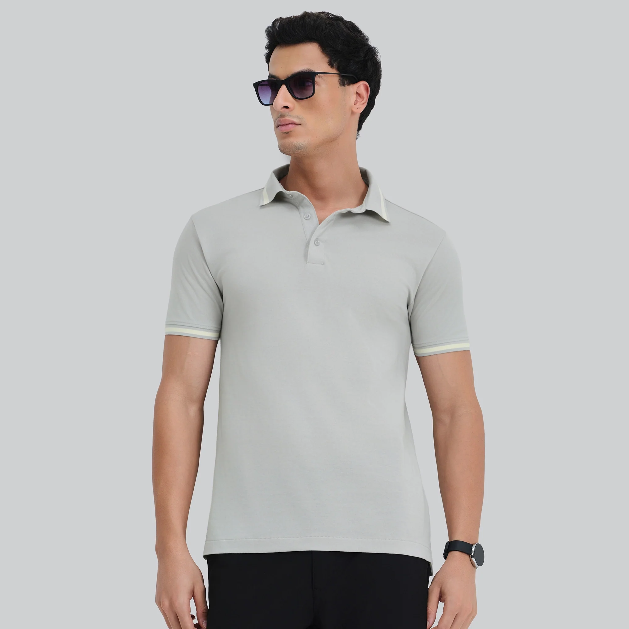 Pique Polo T-shirt - Grey Mist - Image 2