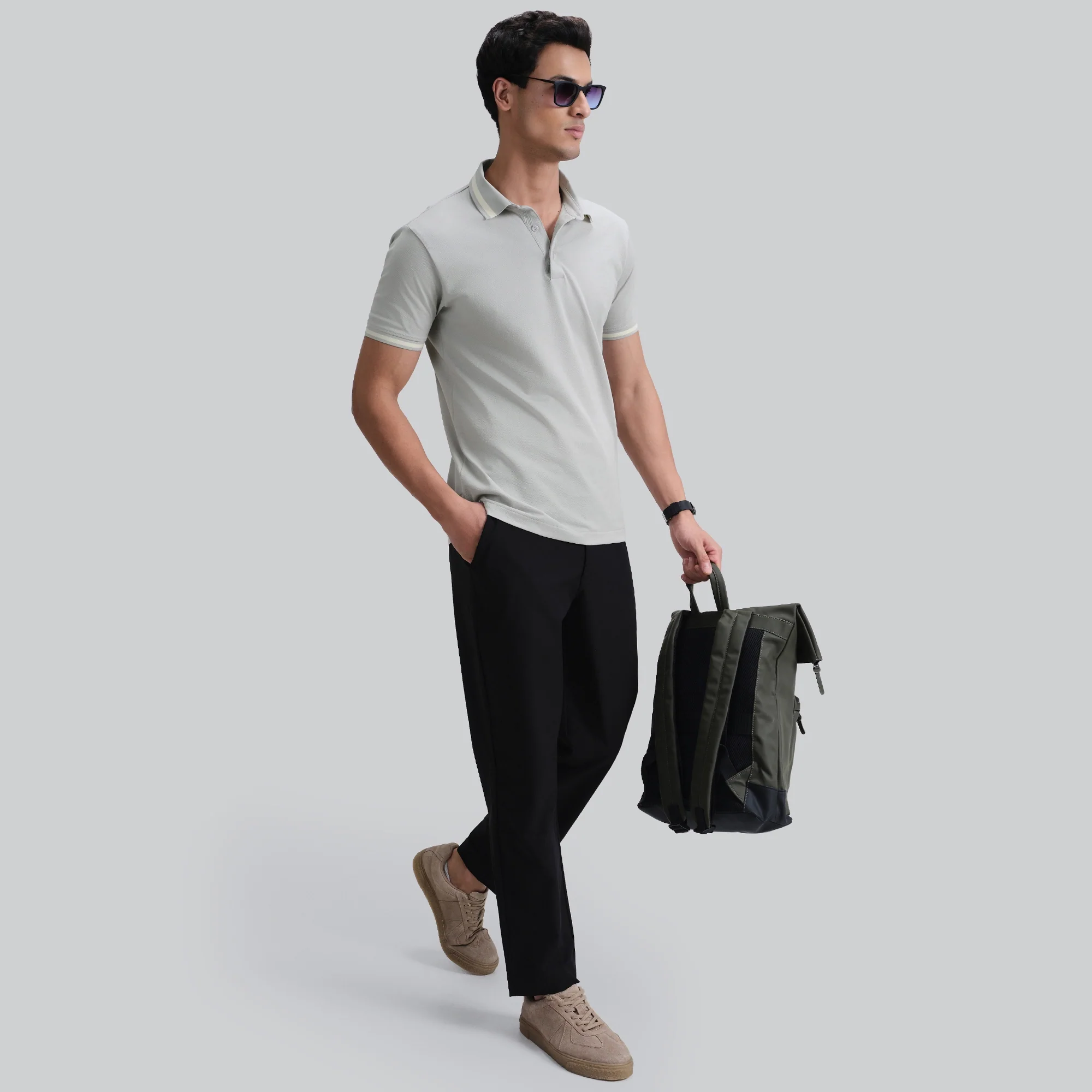 Pique Polo T-shirt - Grey Mist - Image 3