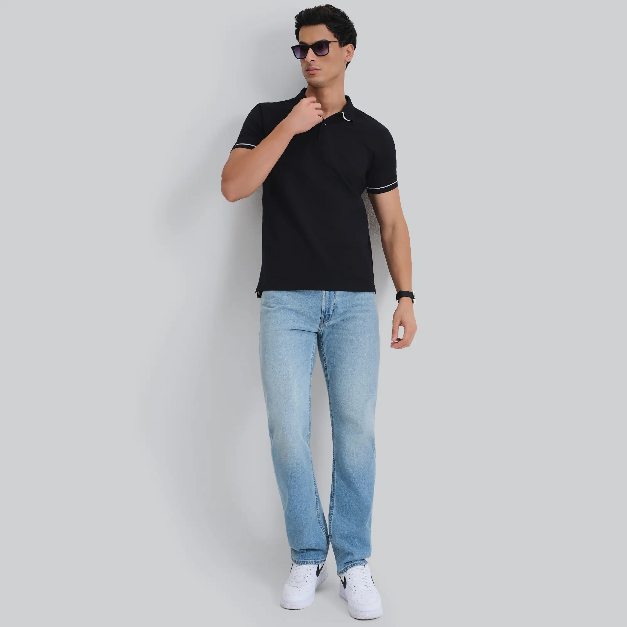 Pique Polo T-shirt - Pitch Black - Image 4