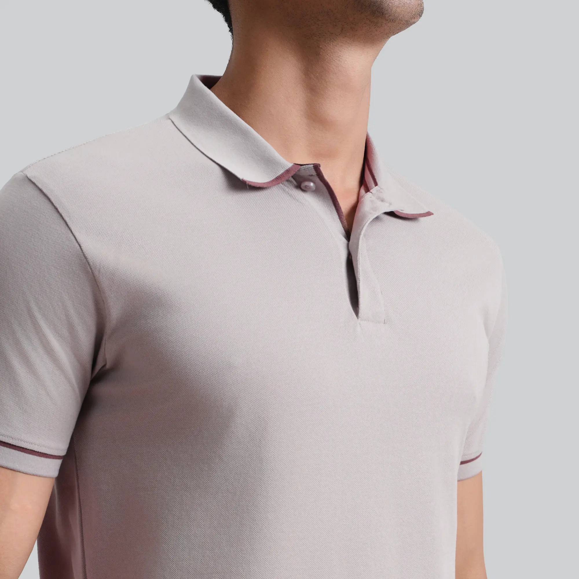 Pique Polo T-shirt - Warm Grey - Image 6
