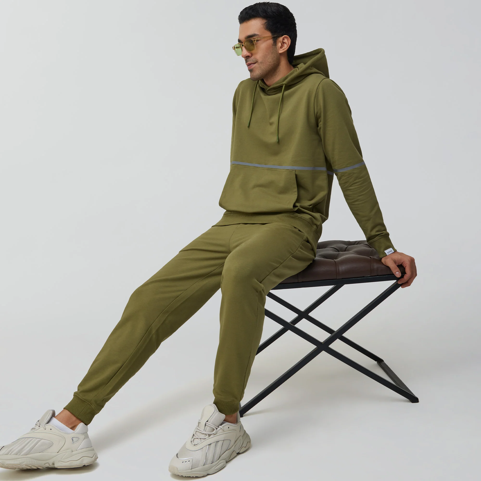 Ascent French Terry Cotton Blend Hoodie and Joggers Co-Ord Olive Green - Image 2