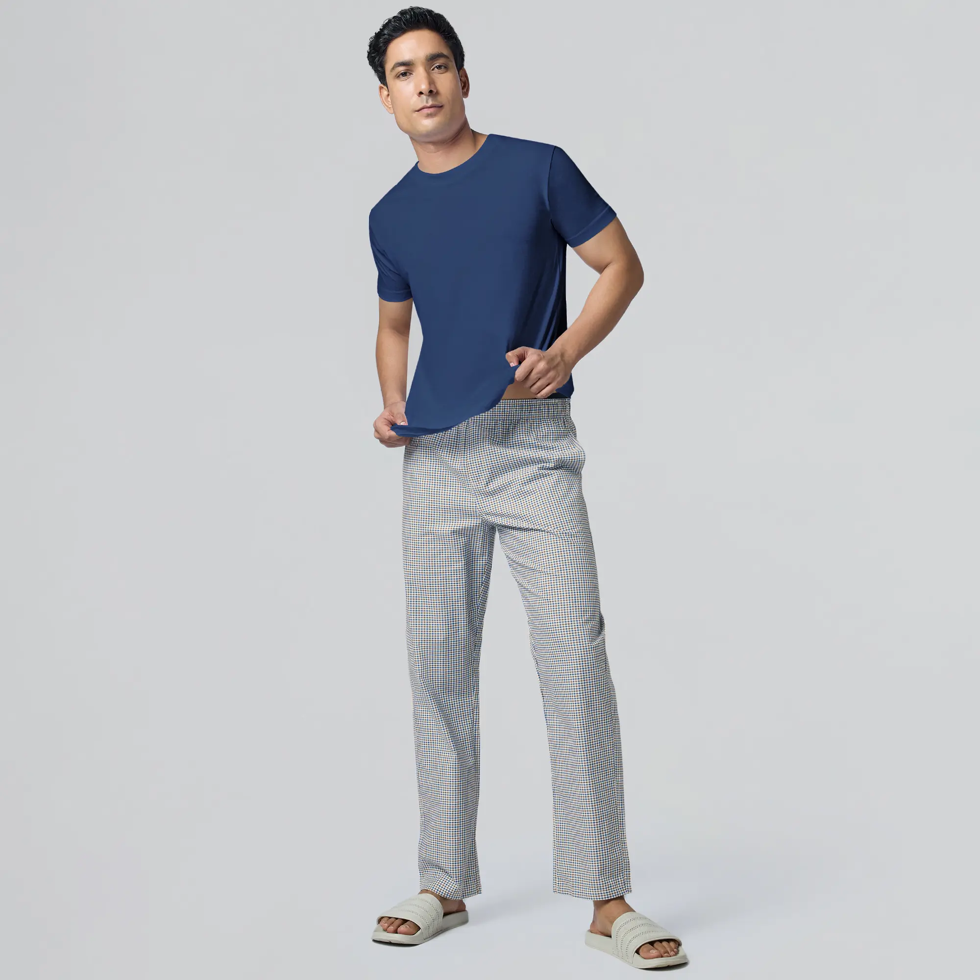 Checkmate Combed Cotton Pyjamas Sandy Blue - Image 5