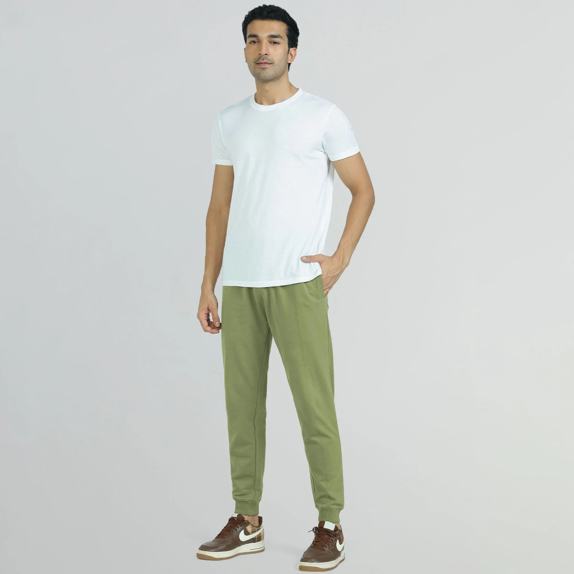 Cruze French Terry Cotton Joggers Olive Green - Image 3