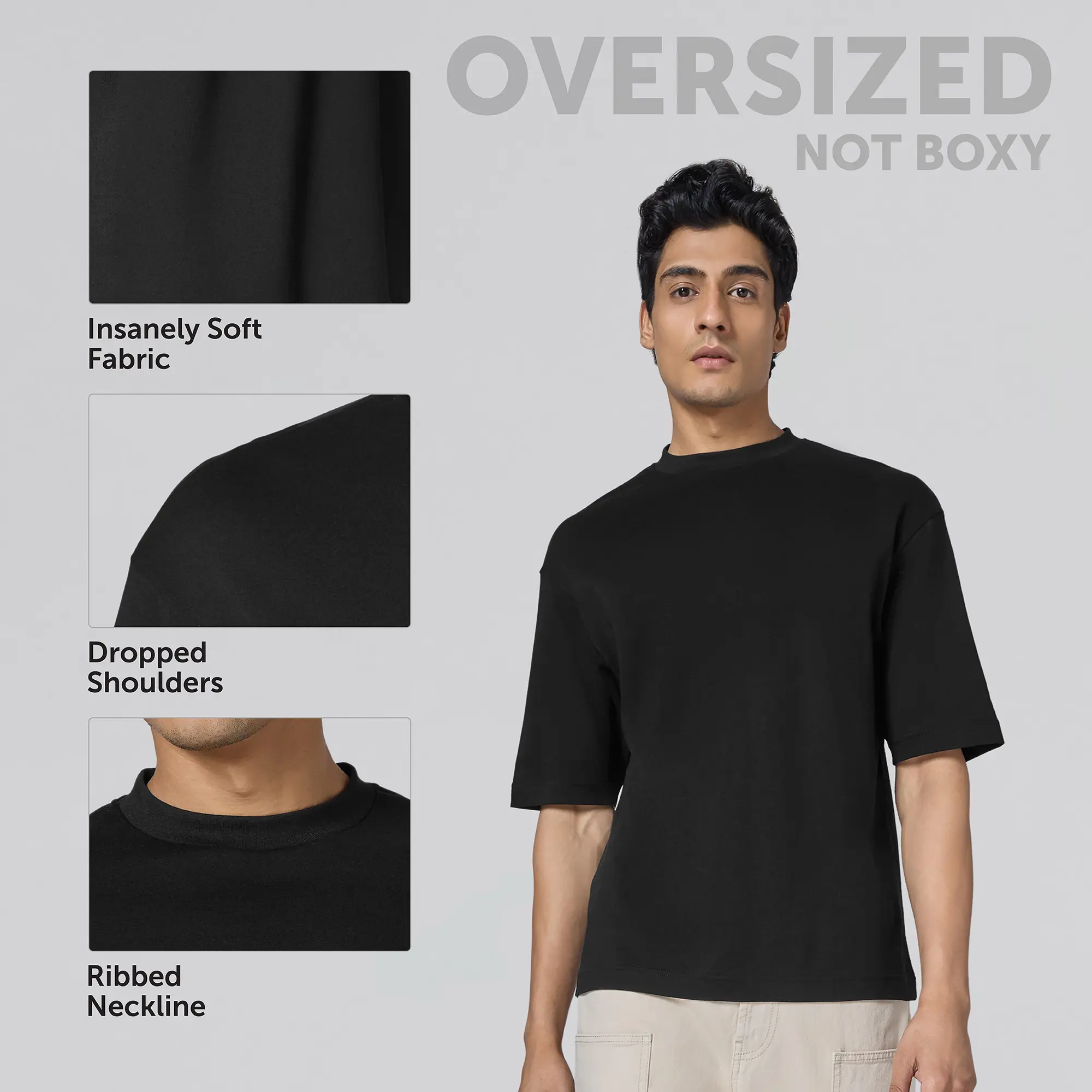 Drift Cotton Oversized T-shirts Pitch Black - Image 2