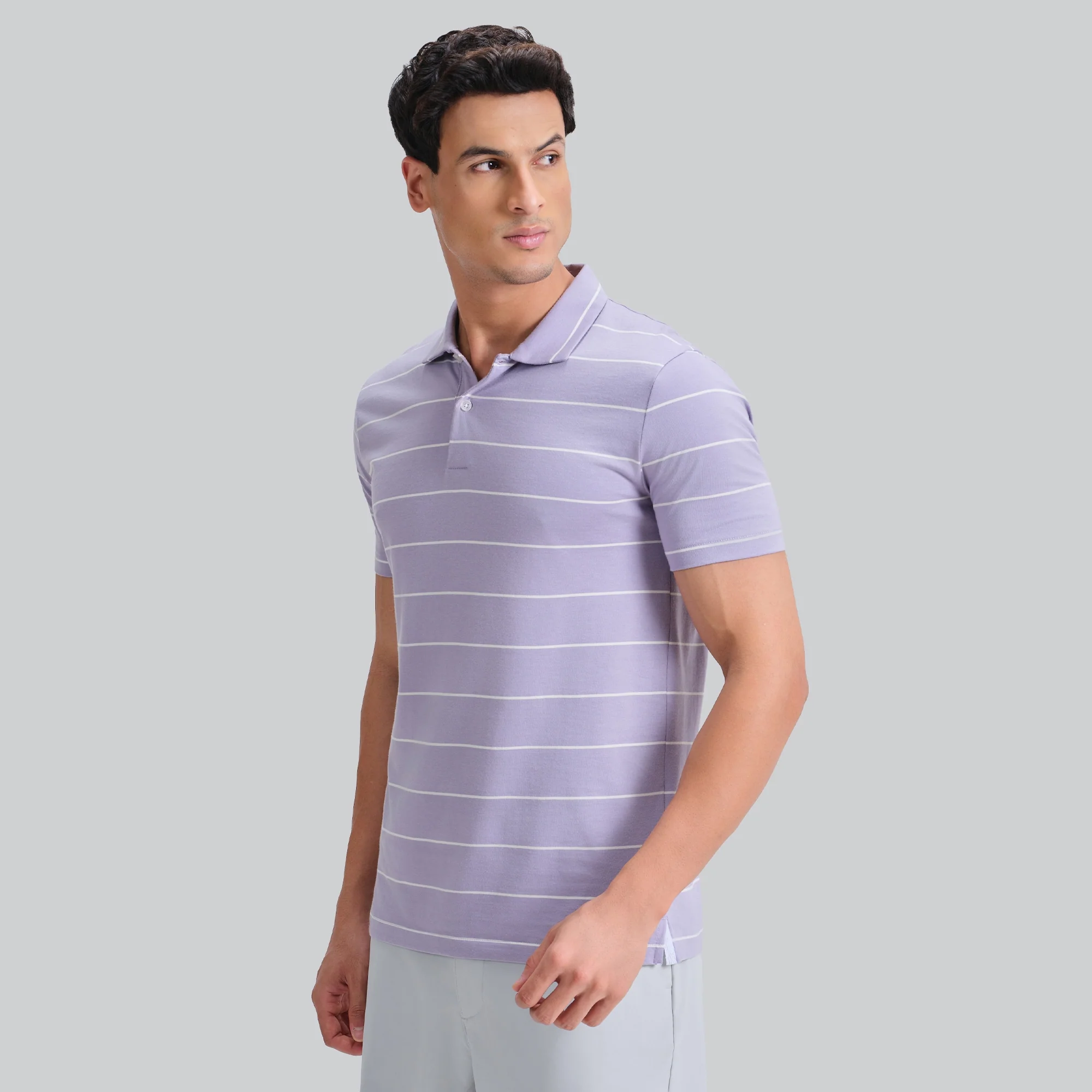 Linea Cotton Polo T-shirt - Misty Lilac - Image 4