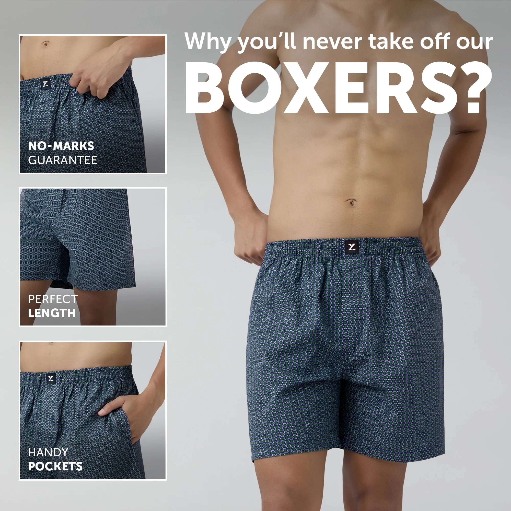 Astor Combed Cotton Boxer Shorts Green Hexagon - Image 2