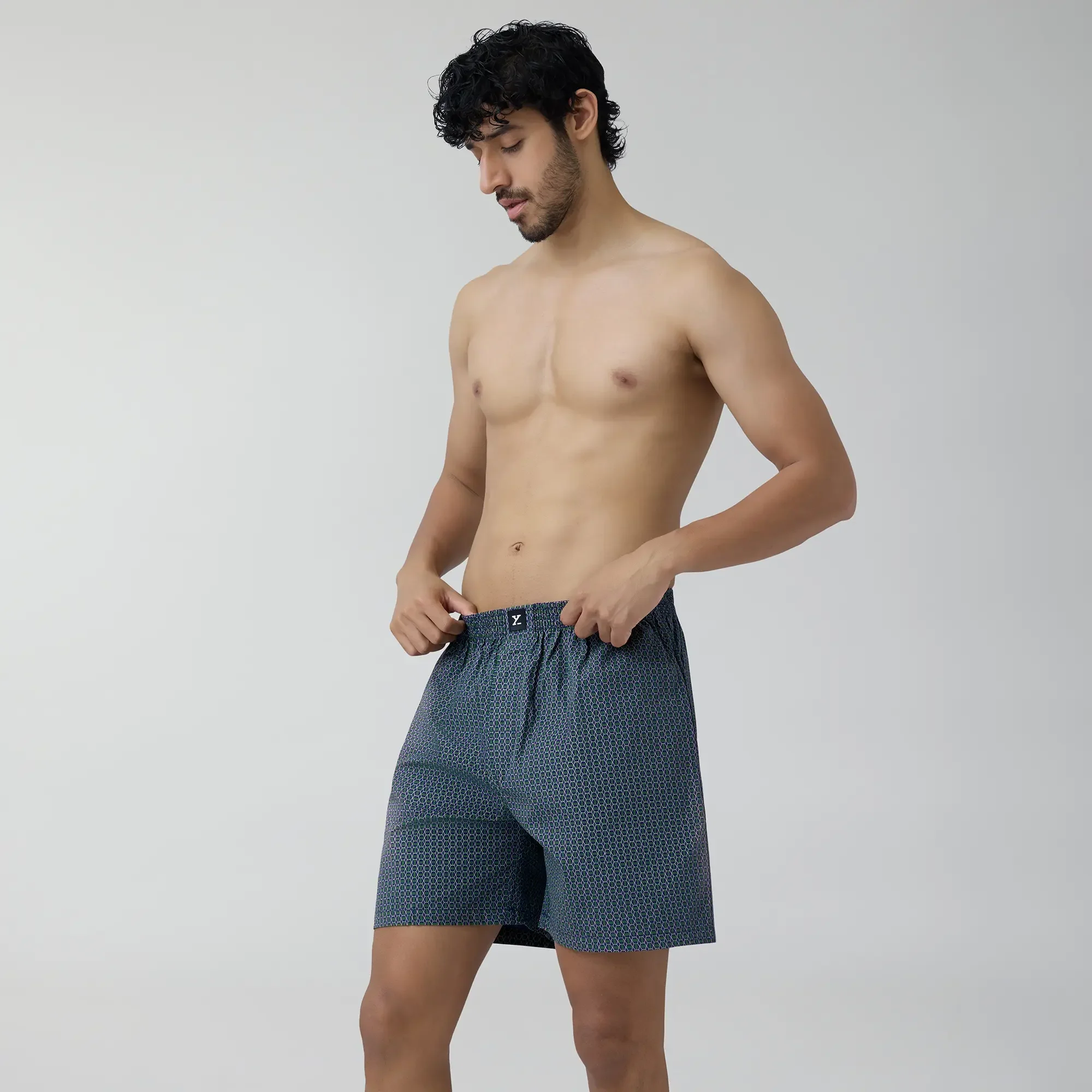 Astor Combed Cotton Boxer Shorts Green Hexagon - Image 3
