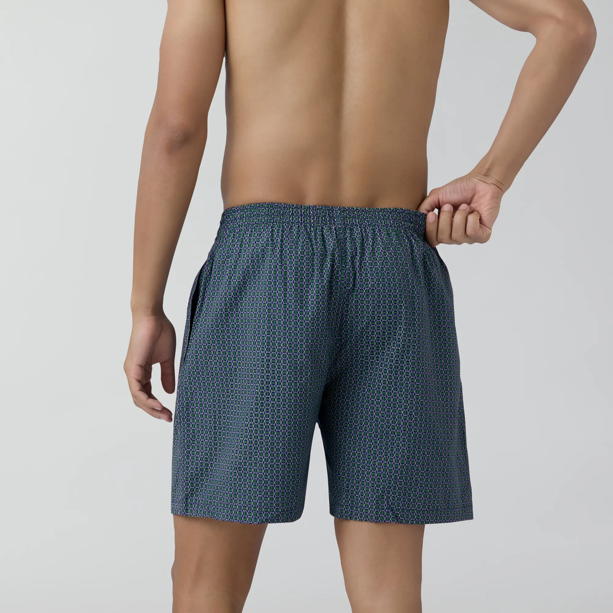 Astor Combed Cotton Boxer Shorts Green Hexagon - Image 4
