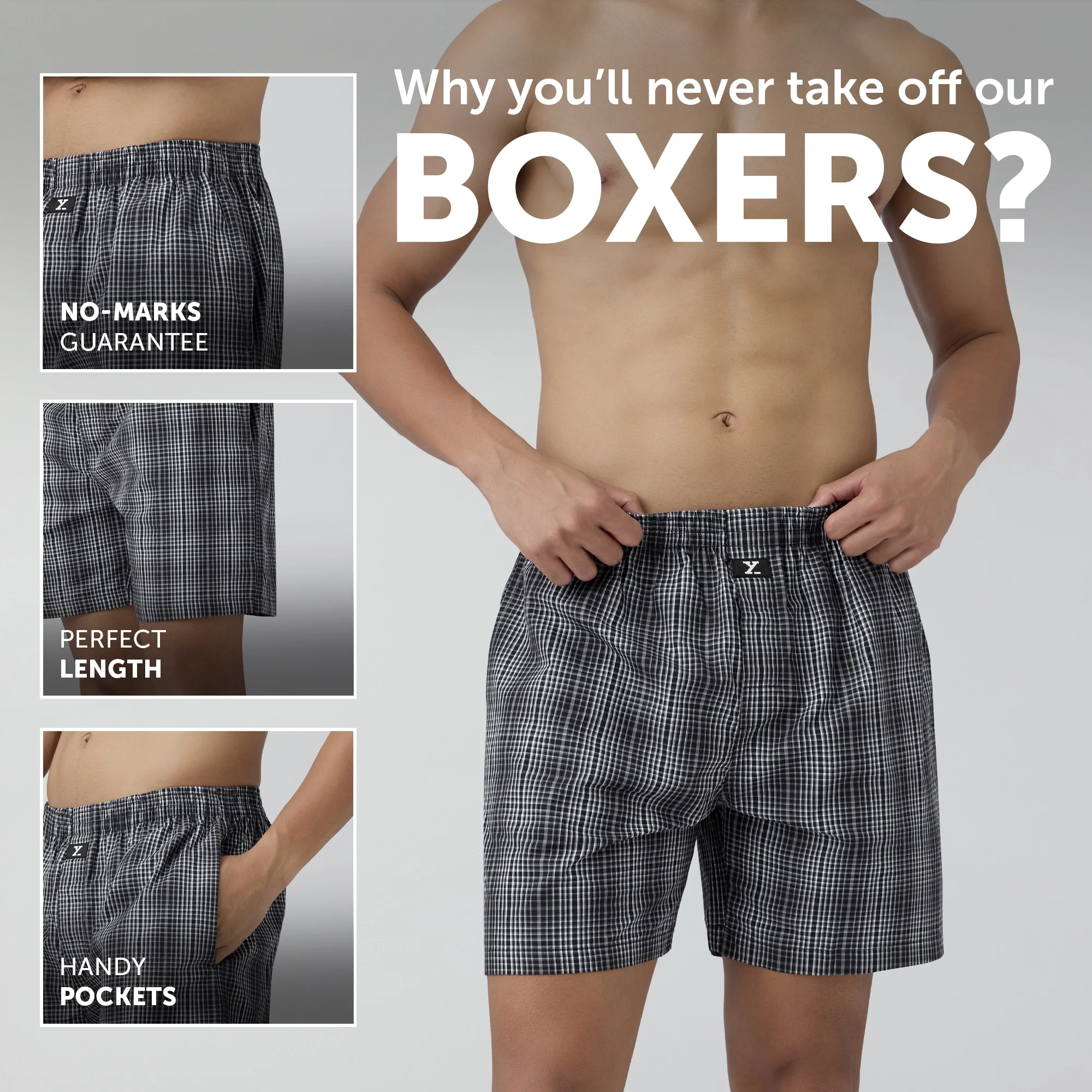 Checkmate Combed Cotton Boxer Shorts Smoke Grey - Image 2