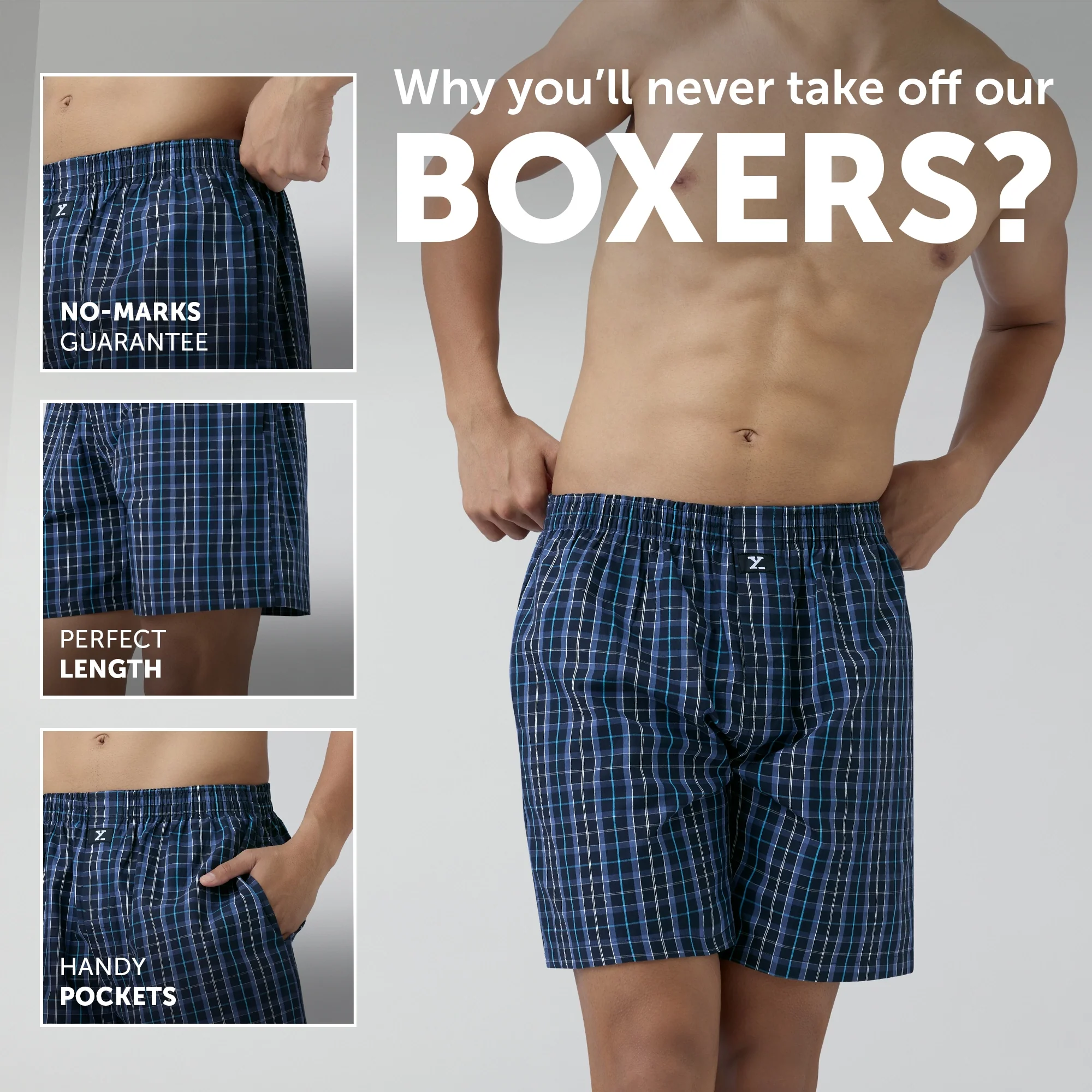 Checkmate Combed Cotton Boxer Shorts Midnight Blue - Image 2