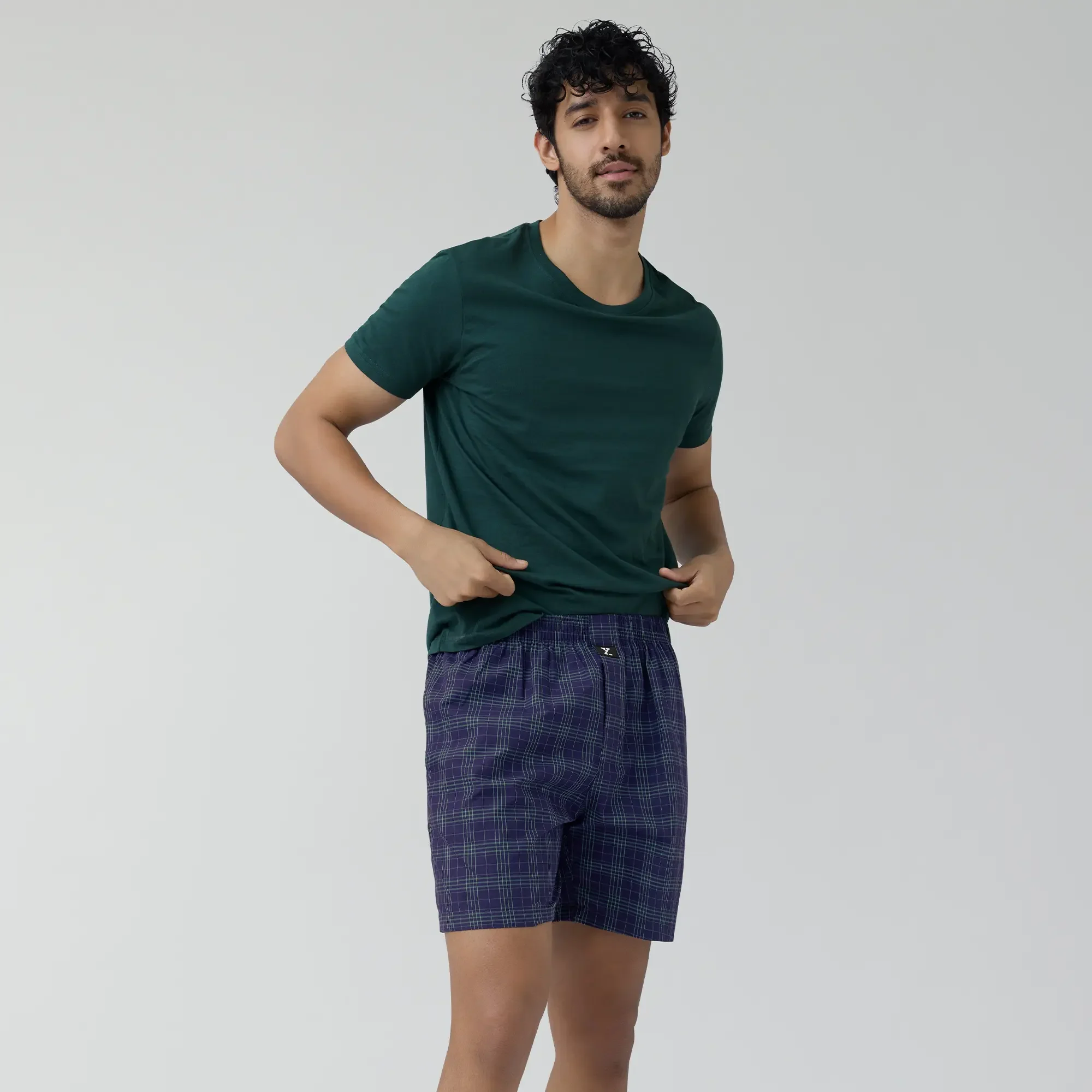 Checkmate Combed Cotton Boxer Shorts Storm Blue - Image 3