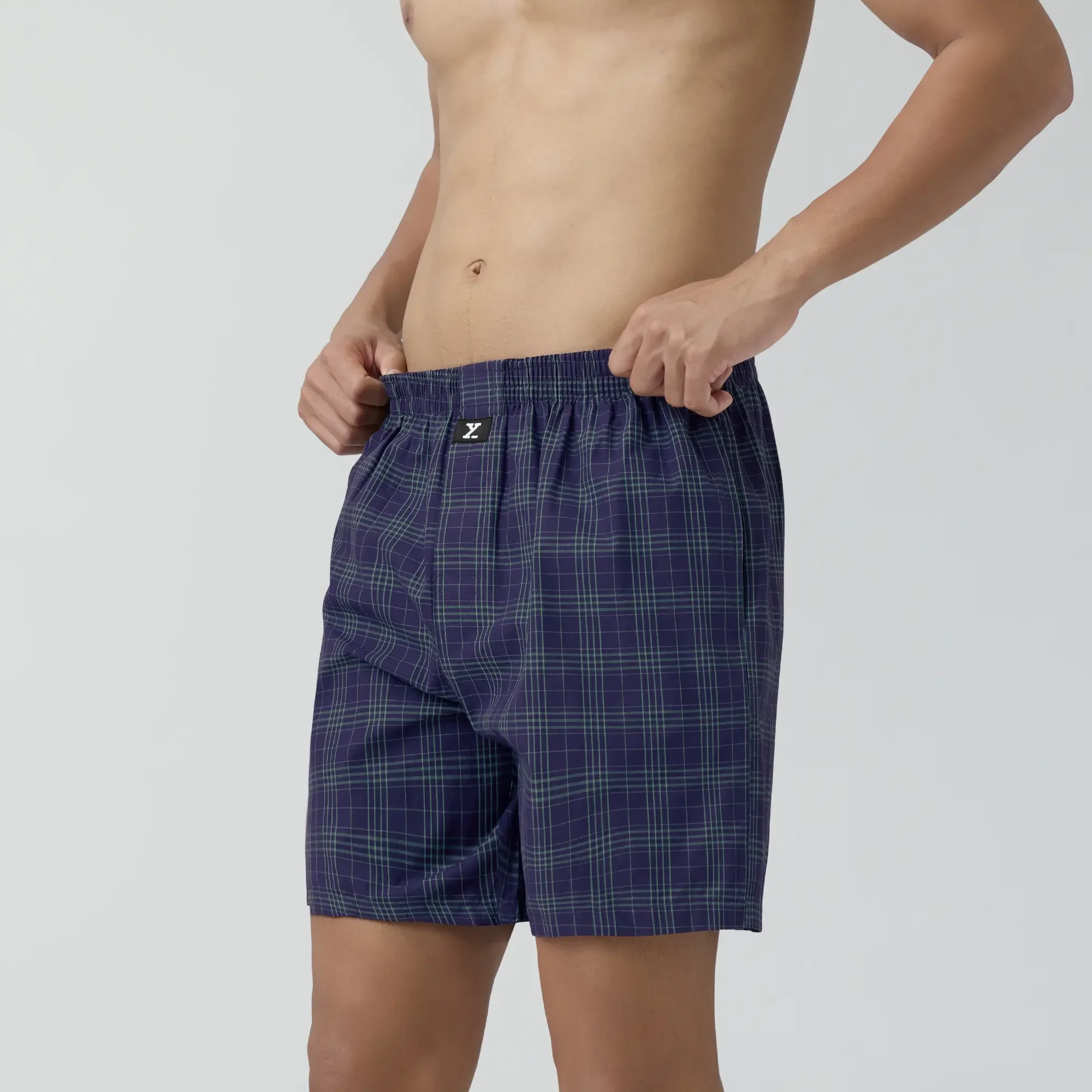 Checkmate Combed Cotton Boxer Shorts Storm Blue - Image 5