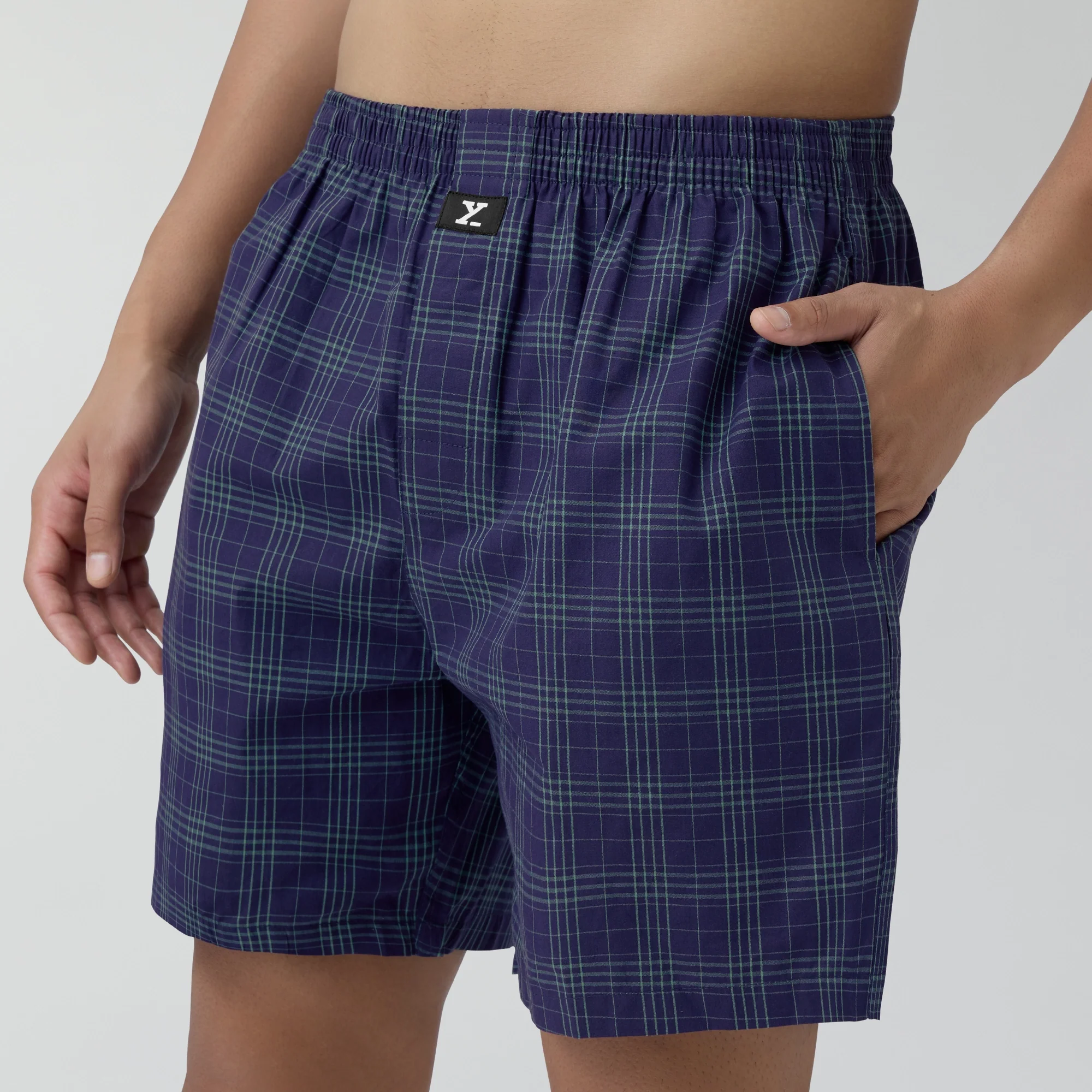 Checkmate Combed Cotton Boxer Shorts Storm Blue - Image 6