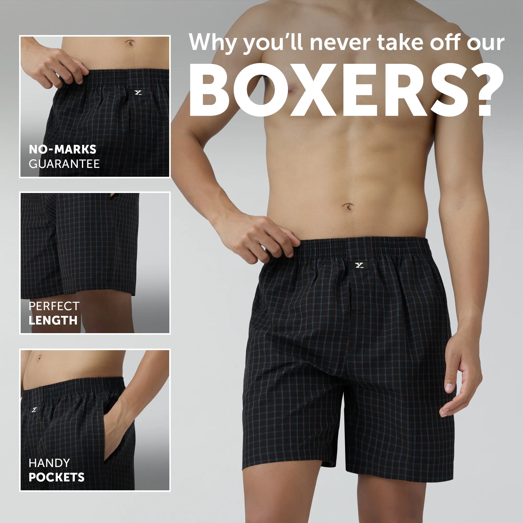 Checkmate Combed Cotton Boxer Shorts Charcoal Black - Image 2