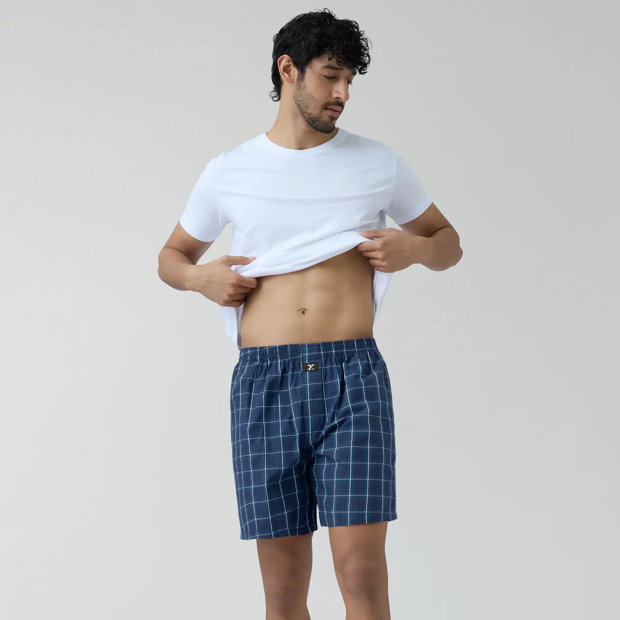 Checkmate Combed Cotton Boxer Shorts Vivid Blue - Image 3