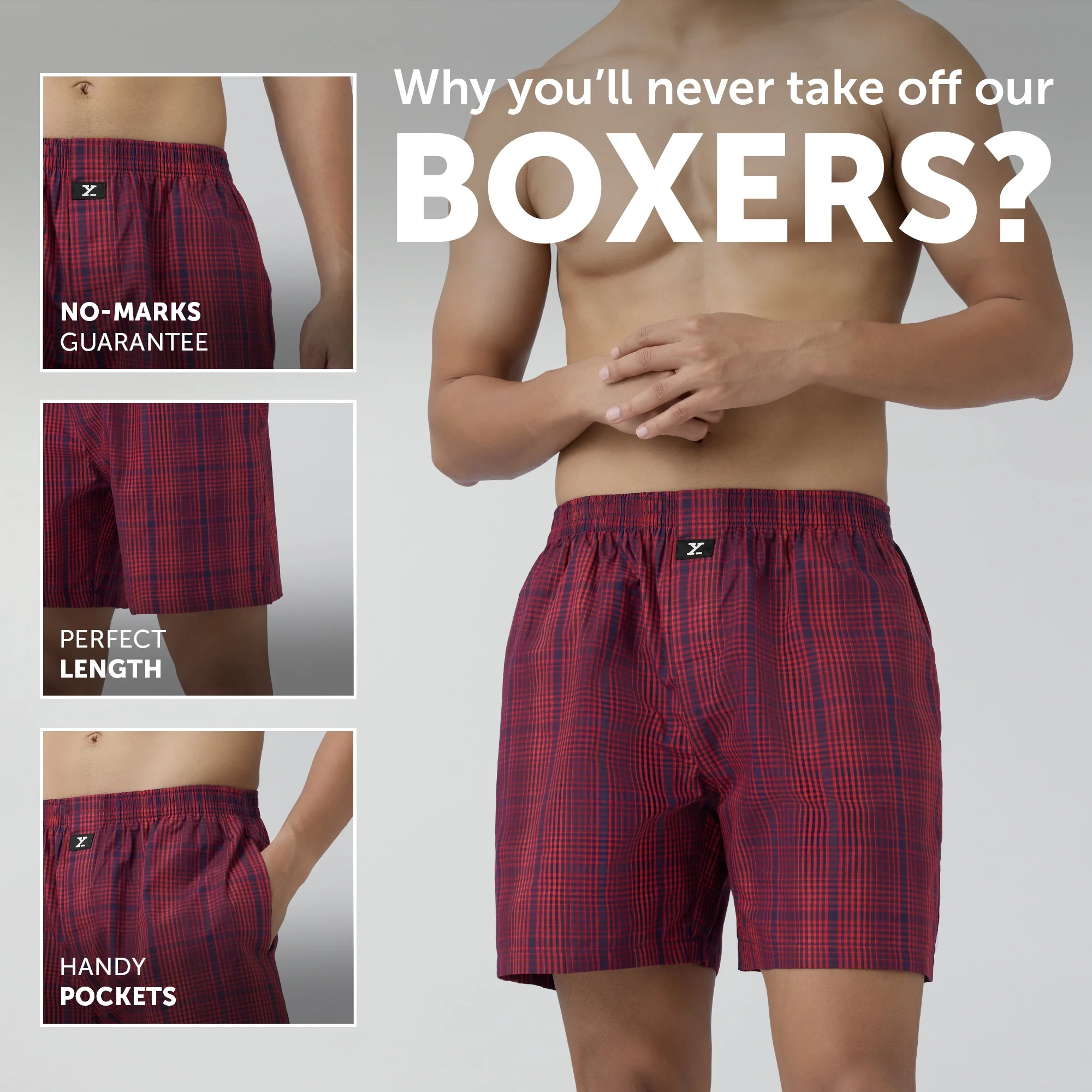 Checkmate Combed Cotton Boxer Shorts Brit Red - Image 2