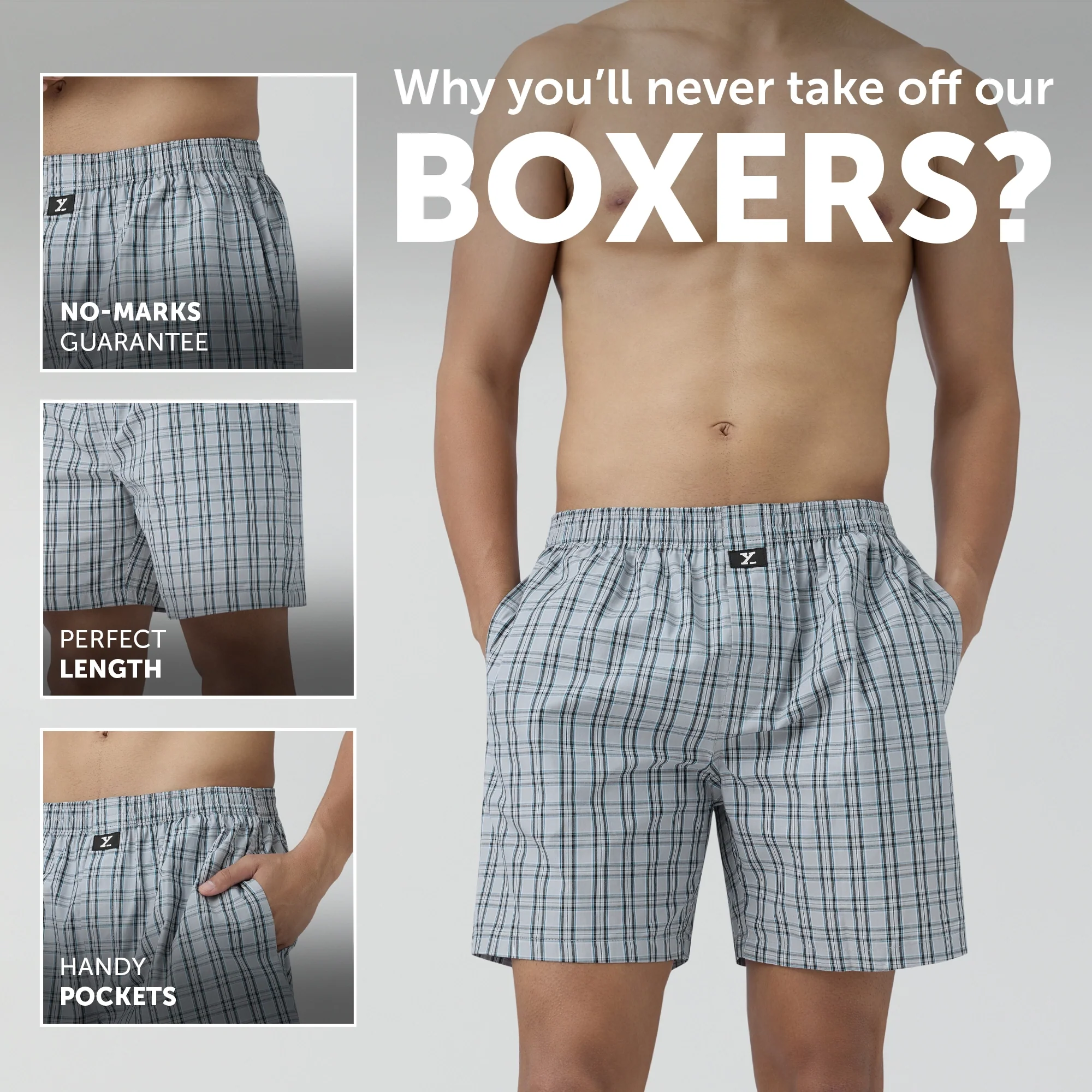 Checkmate Combed Cotton Boxer Shorts Frost Grey - Image 2