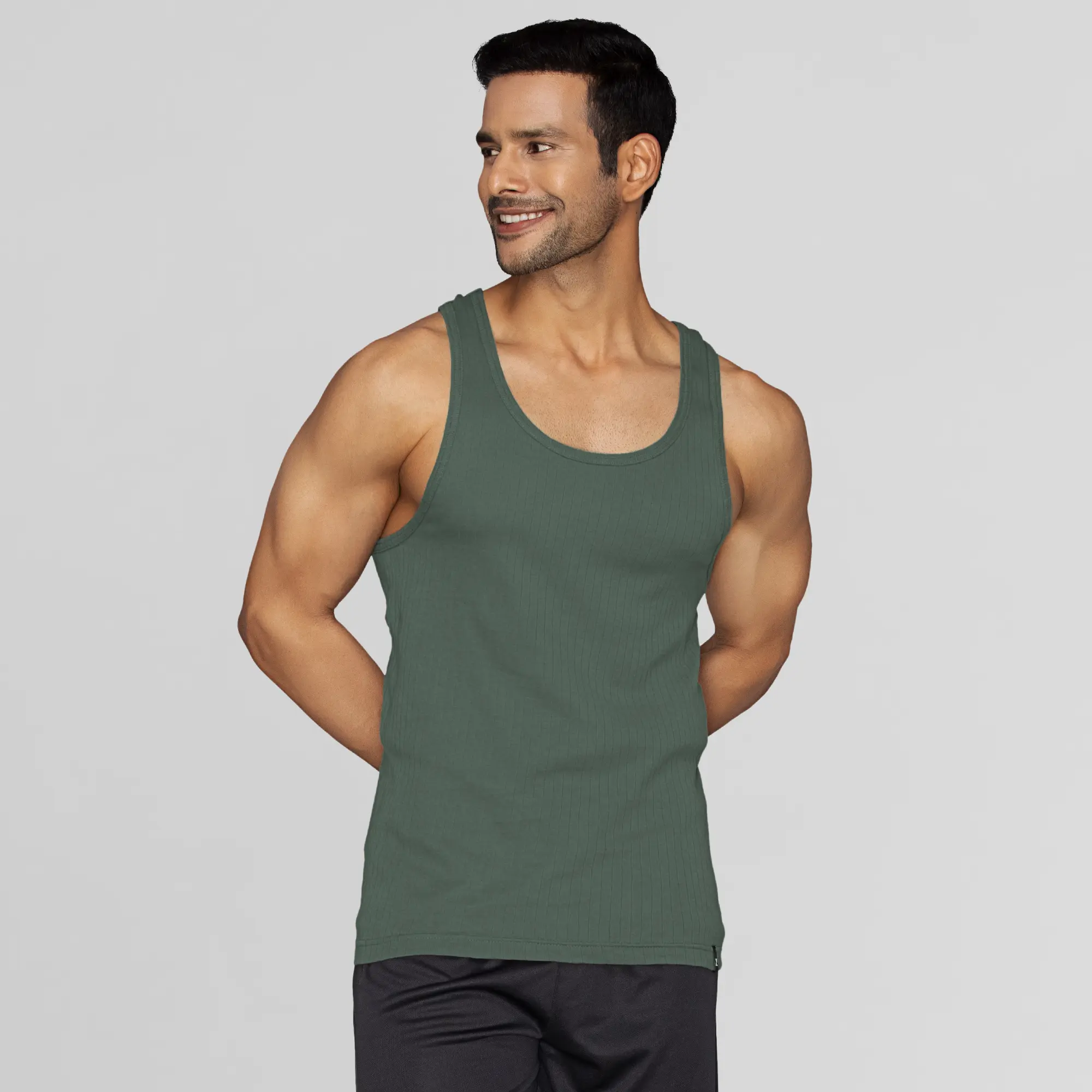 Nova Round Neck Racer Back Vest Olive Green - Image 2