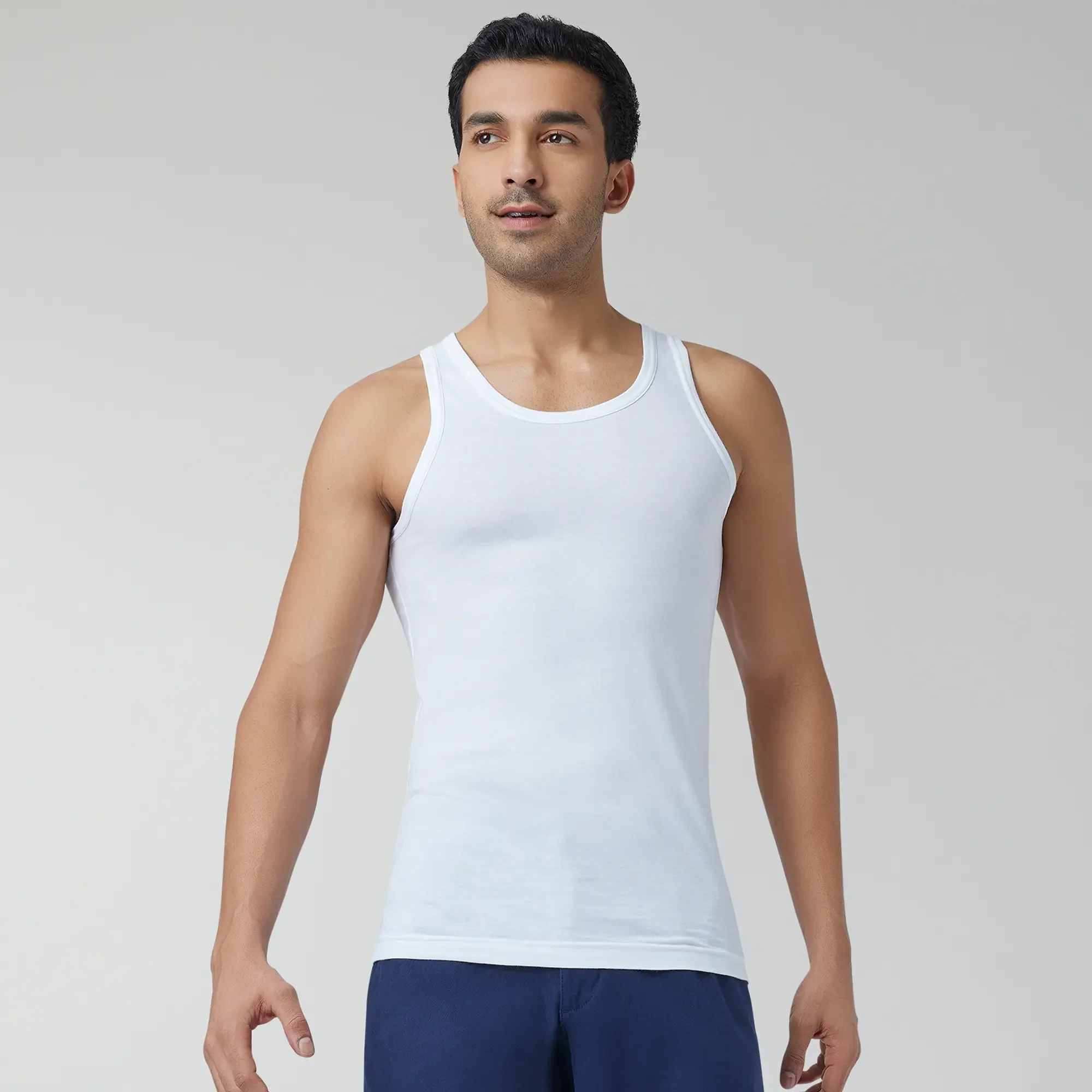 Ace Modal-Cotton Round Neck Vests Polar White Regular Fit (Pack of 2) - Image 6