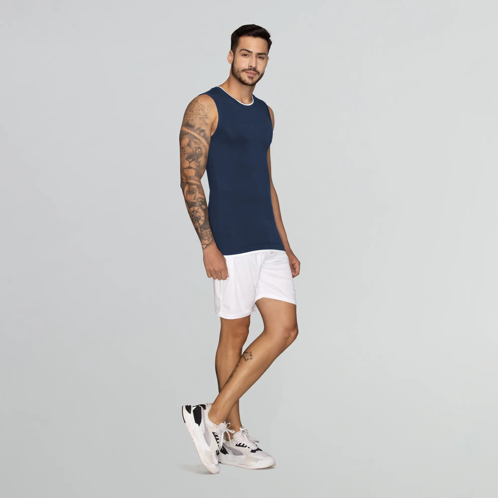 Activo Combed Cotton Gym Vest Estate Blue - Image 3