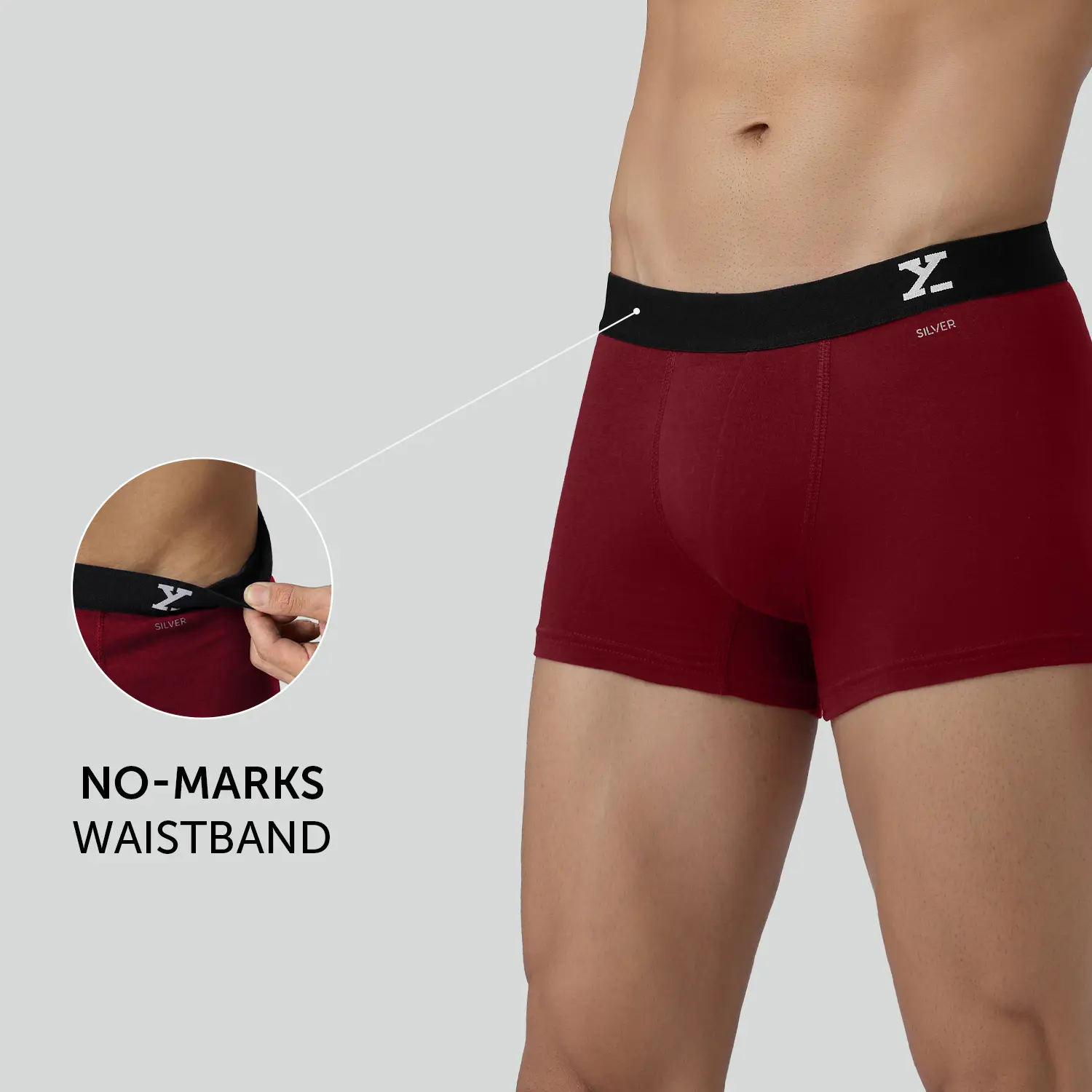 Aero Silver Cotton Trunks Bold Burgundy - Image 4