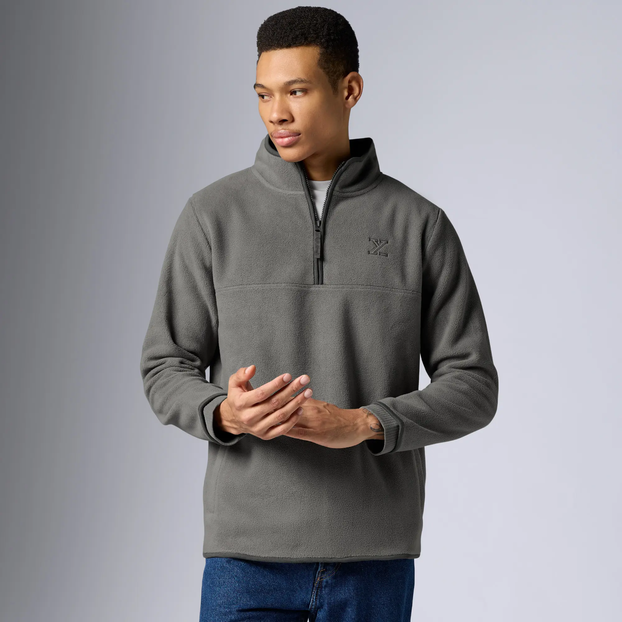 Mens Alterra Polar Fleece Jackets Moon Grey - Image 2
