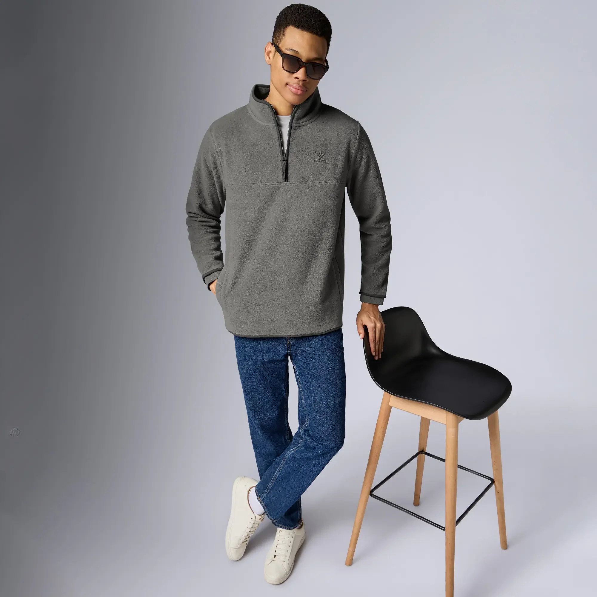 Mens Alterra Polar Fleece Jackets Moon Grey - Image 4