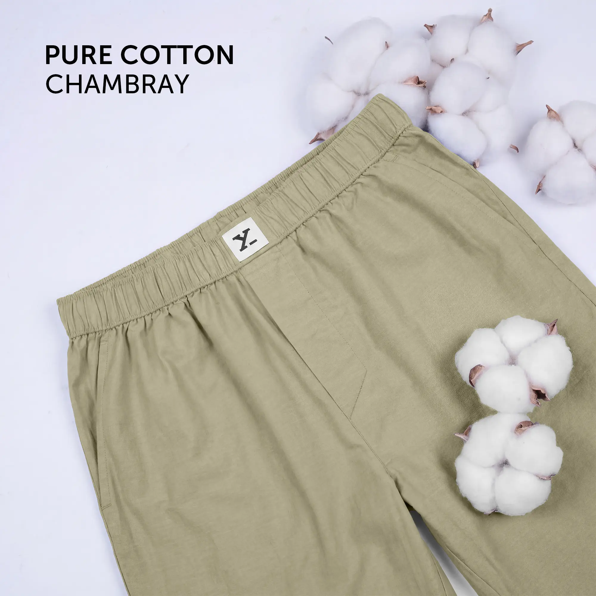 Ultra-Breathable Cotton Chambray Pyjamas - Dusty Olive - Image 3