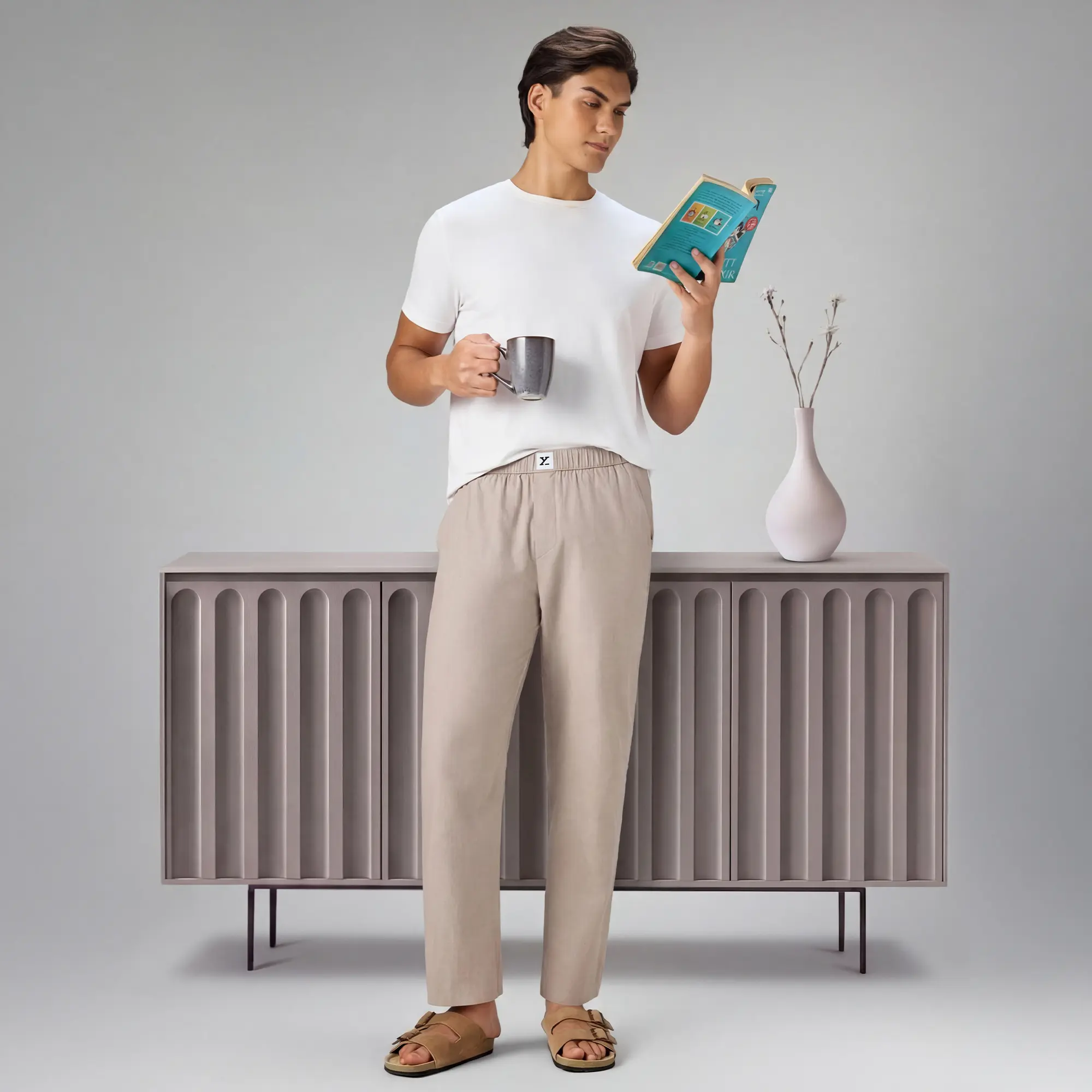 Ultra-Breathable Cotton Chambray Pyjamas - Taupe Grey - Image 2