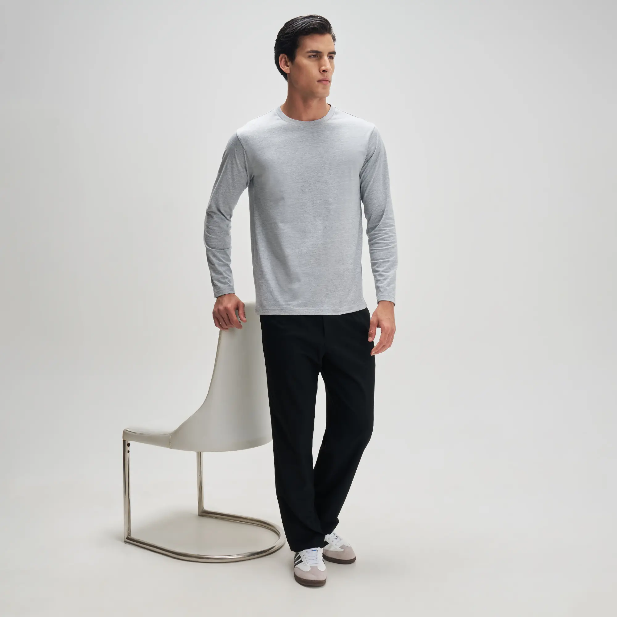 Full Sleeve Crew Neck T-Shirt - Muted Grey Melange - Image 5