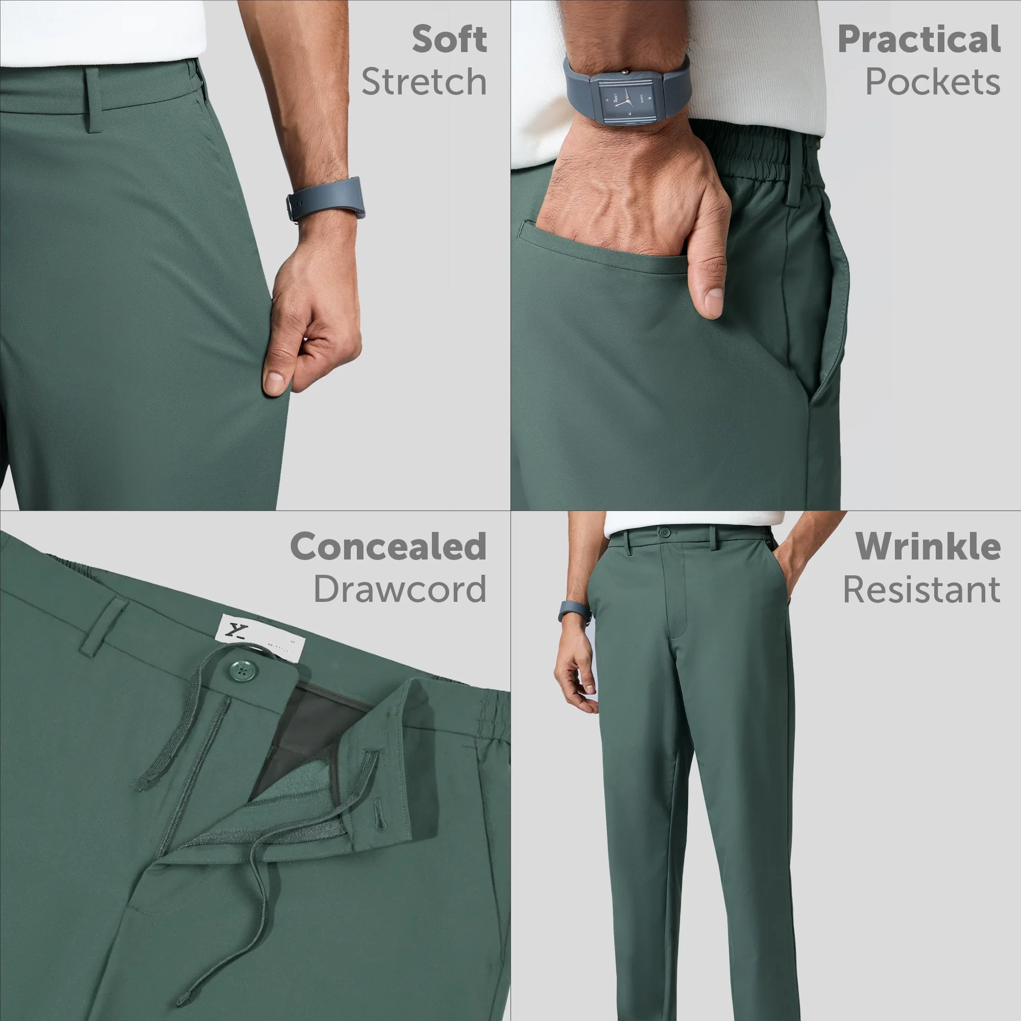 KINETIC: Soft Stretch Pants - Slim Fit Pine Green - Image 2
