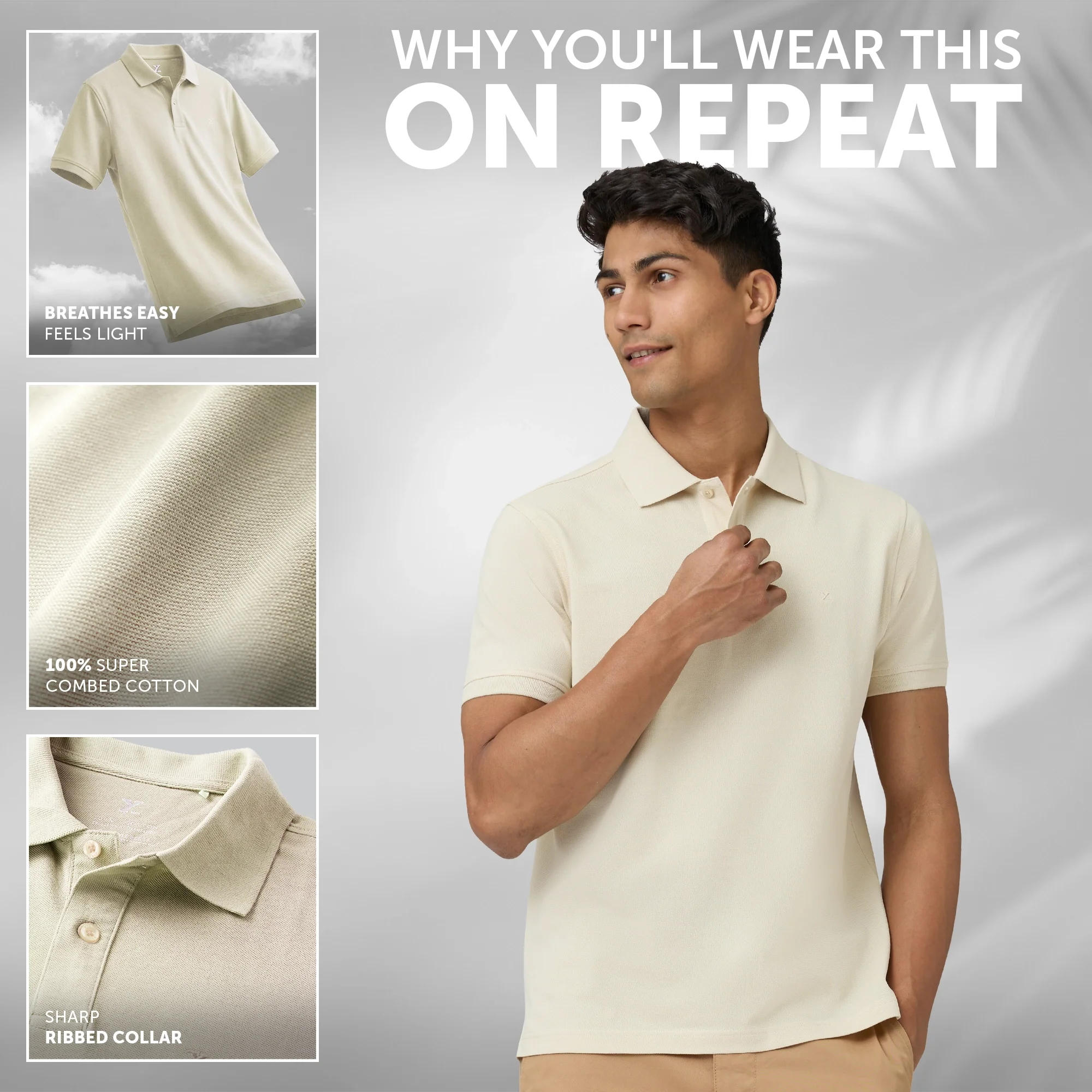 Nova Combed Cotton Polo T-shirts Almond White - Image 2