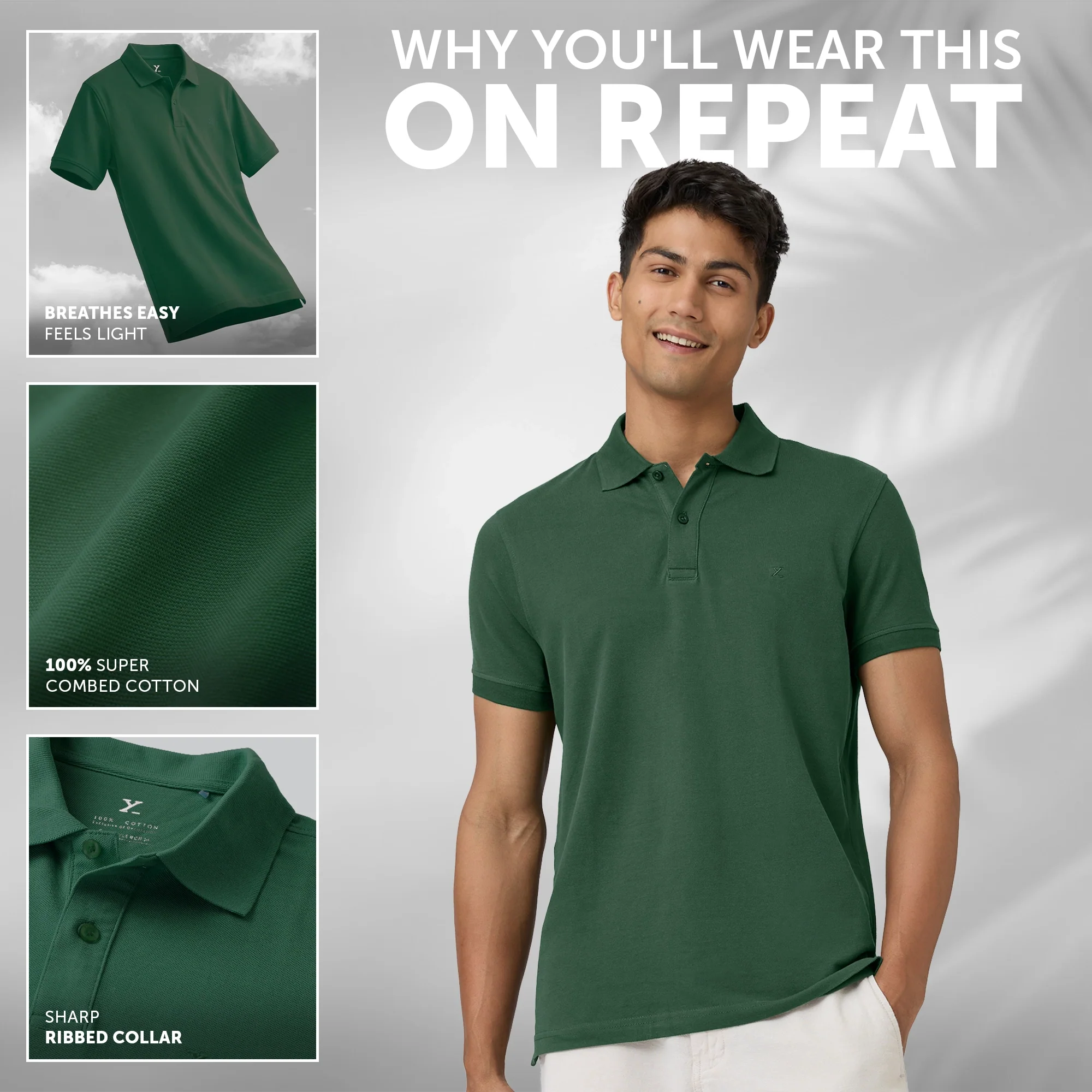 Nova Combed Cotton Polo T-shirts Basil Green - Image 2