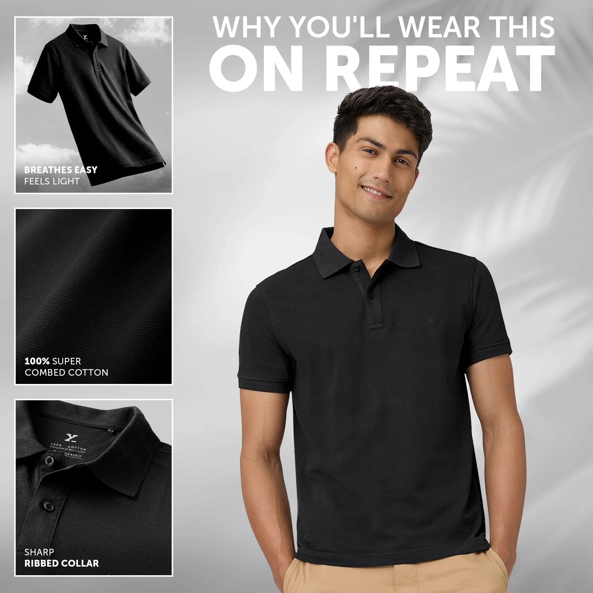Nova Combed Cotton Polo T-shirts Pitch Black - Image 2