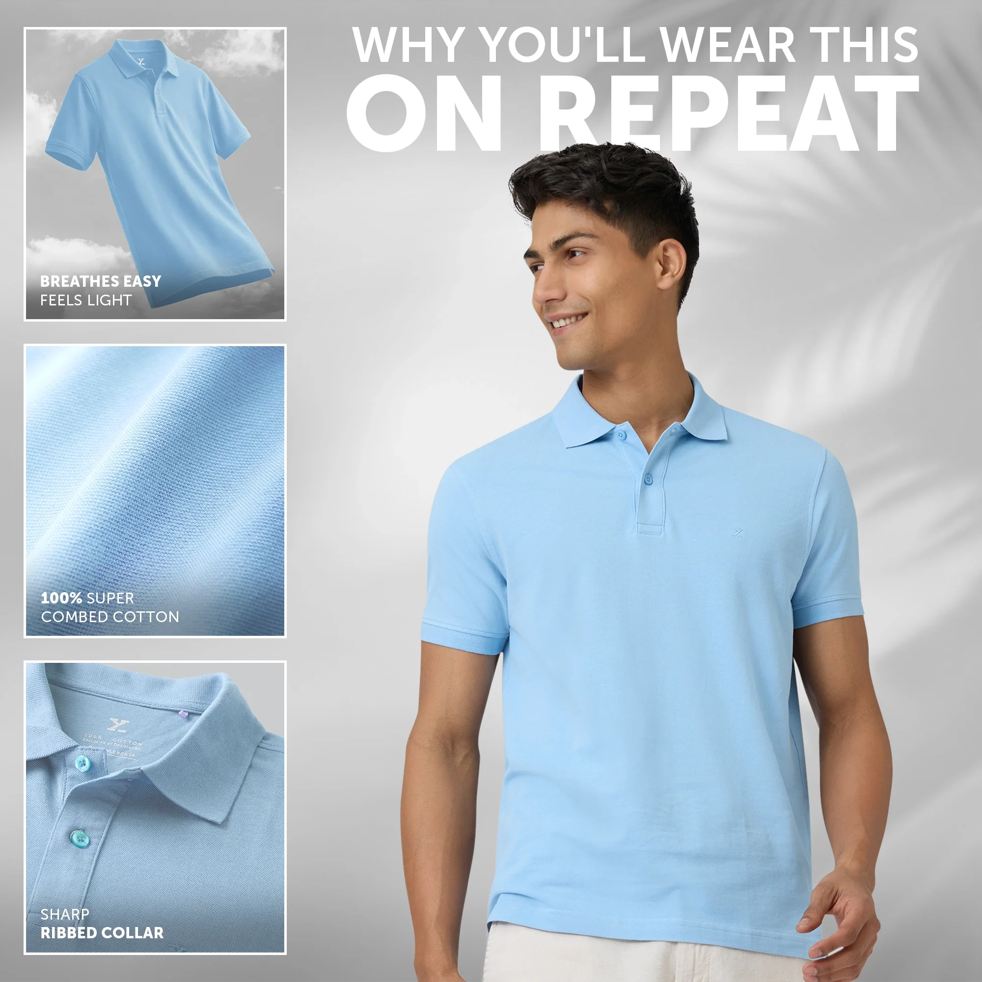 Nova Combed Cotton Polo T-shirts Sky Blue - Image 2