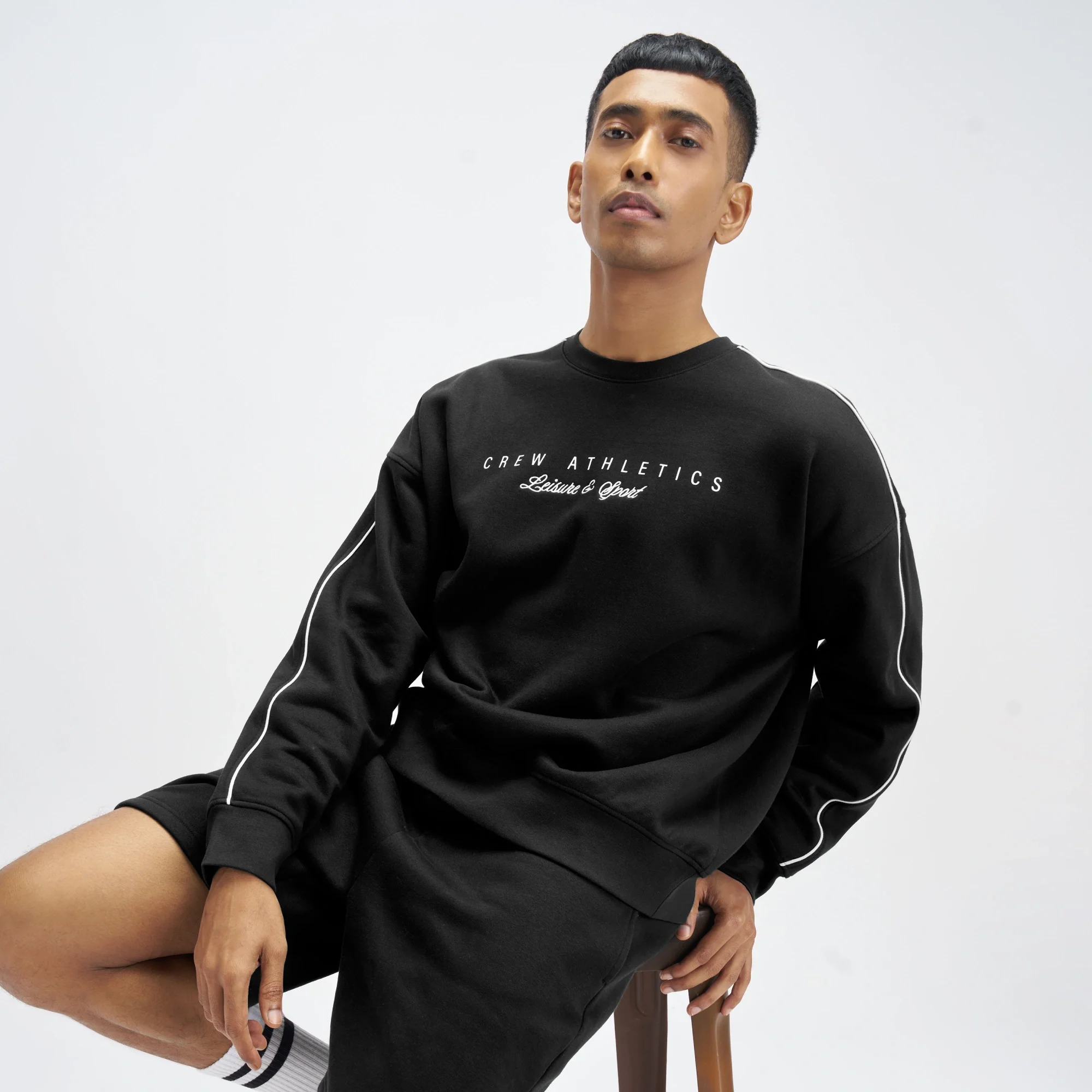 Crew Oversized Round Neck Sweatshirt - Ink Black - Image 3